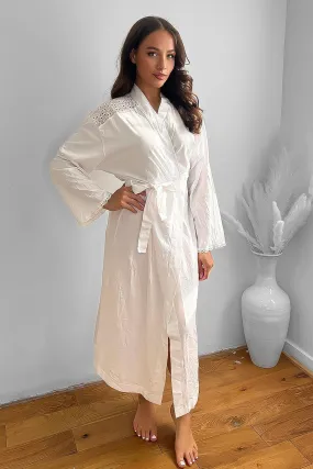 100% Cotton Lace Details Maxi Summer Robe