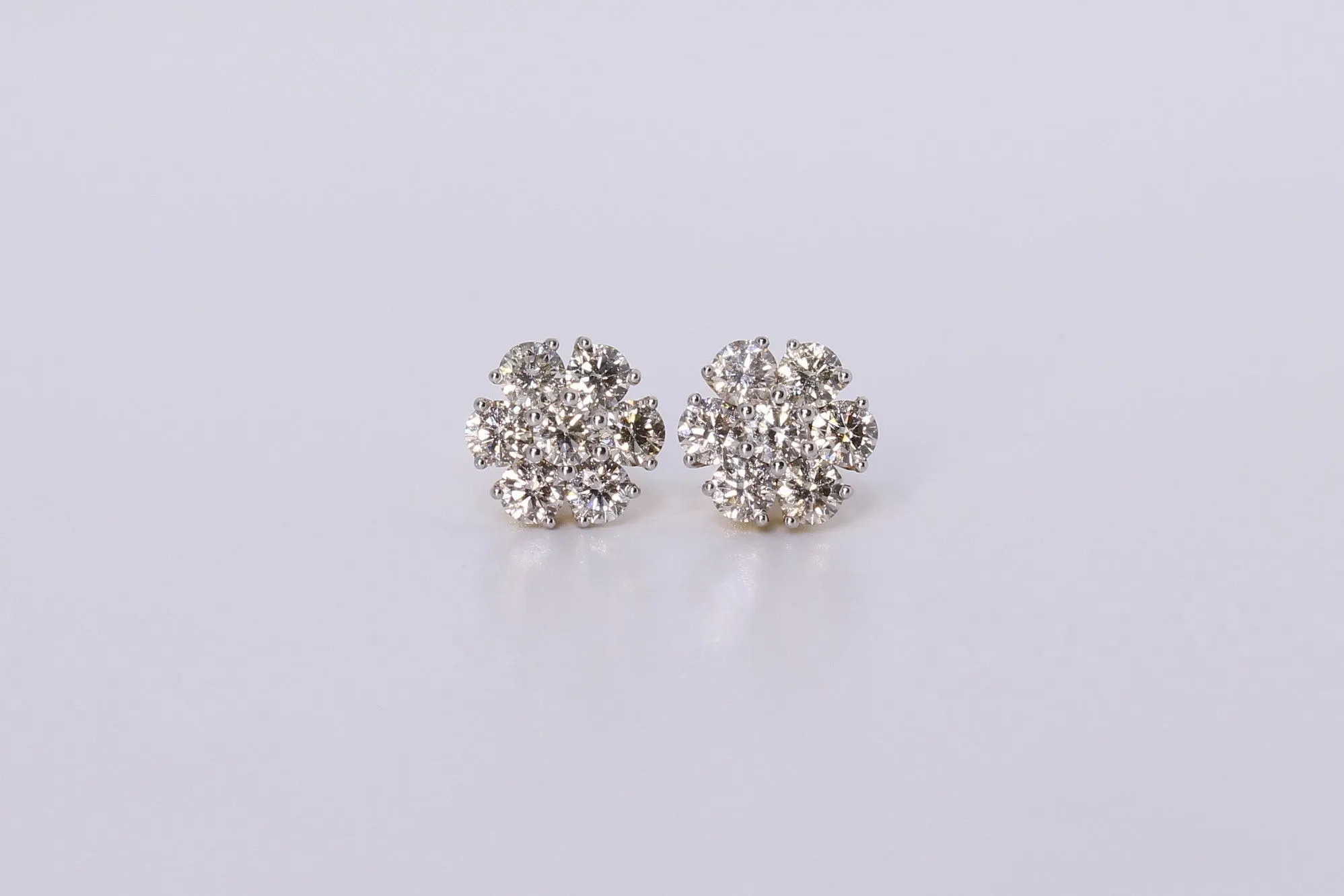 10K Yellow Gold Flower Cluster Earrings 2.30Ctw