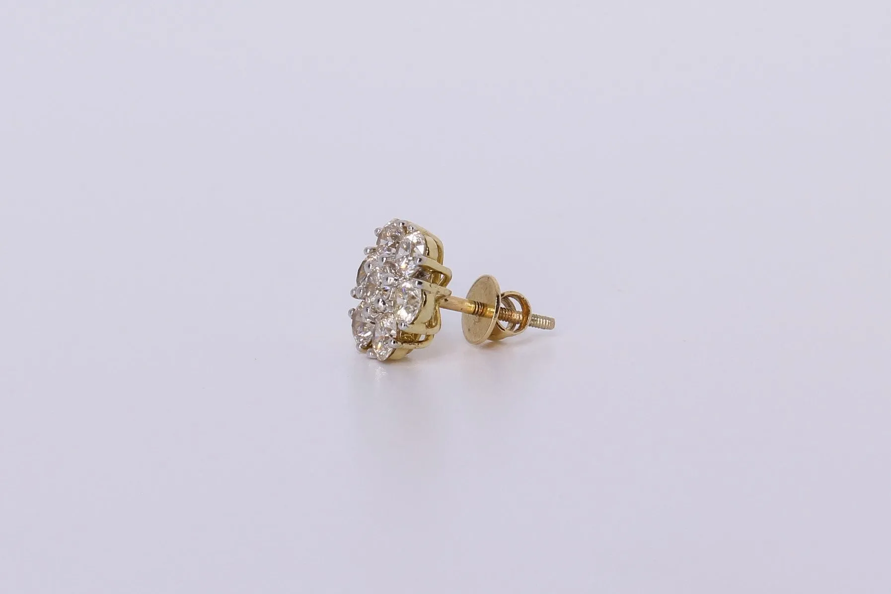 10K Yellow Gold Flower Cluster Earrings 2.30Ctw