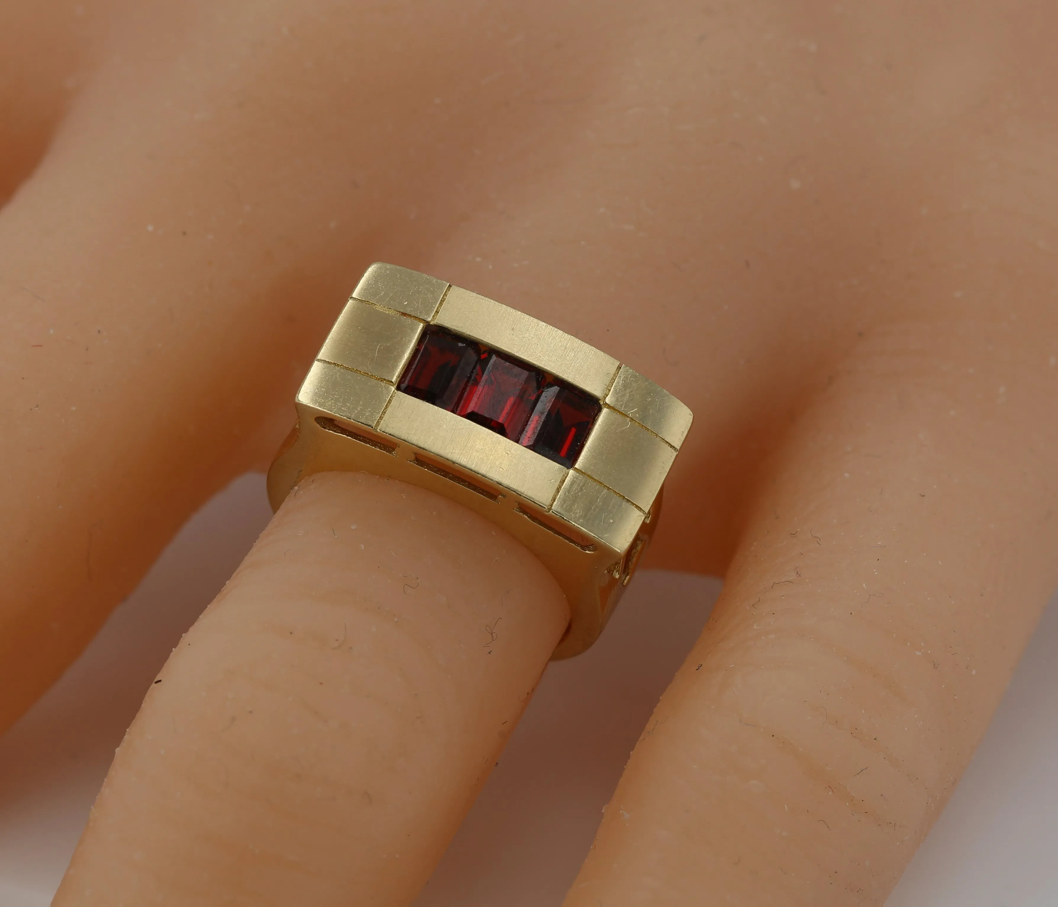 14K Yellow gold natural red Garnet band solid ring-220809