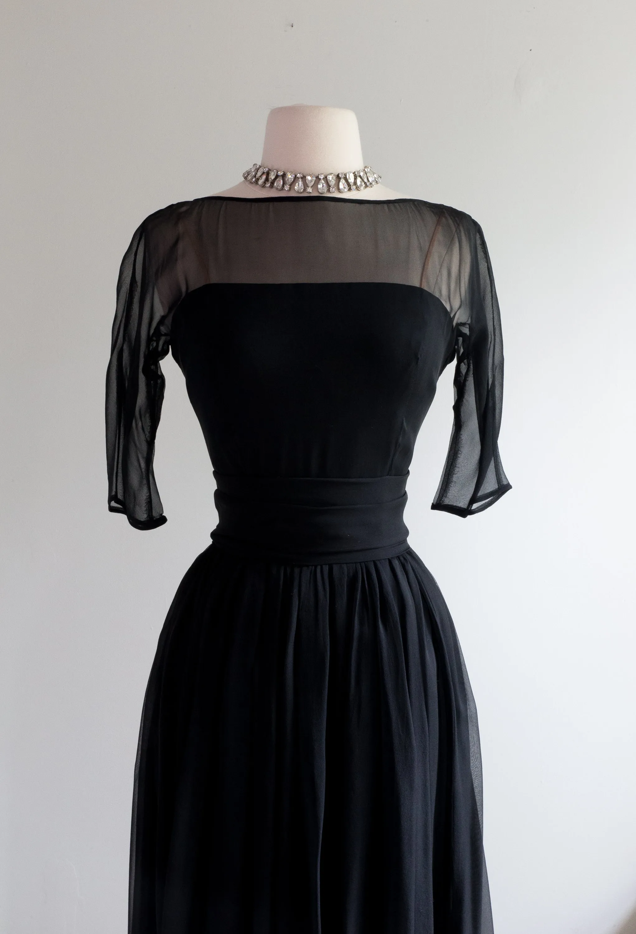 1950's Suzy Perette Black Silk Chiffon Party Dress / Small