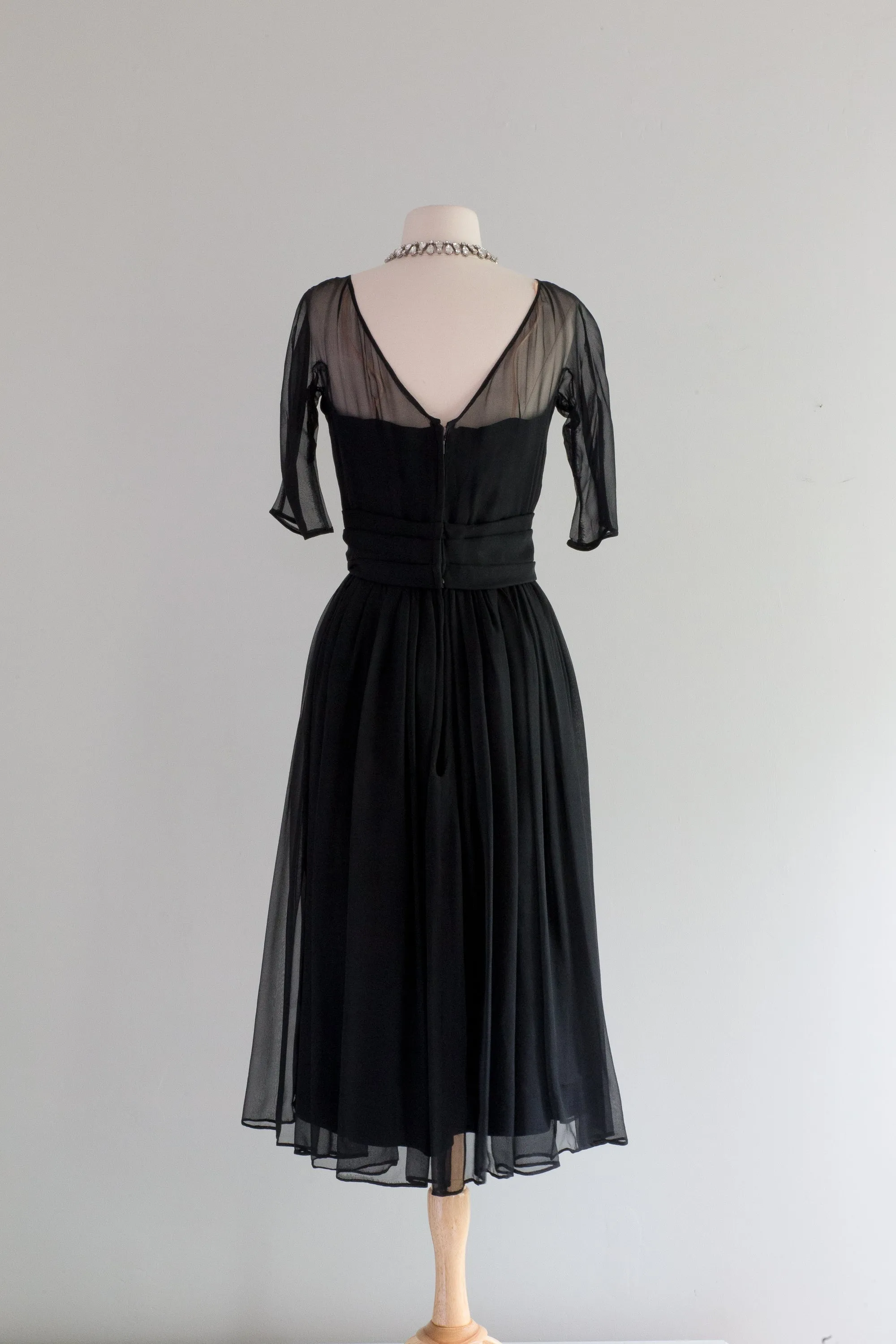 1950's Suzy Perette Black Silk Chiffon Party Dress / Small