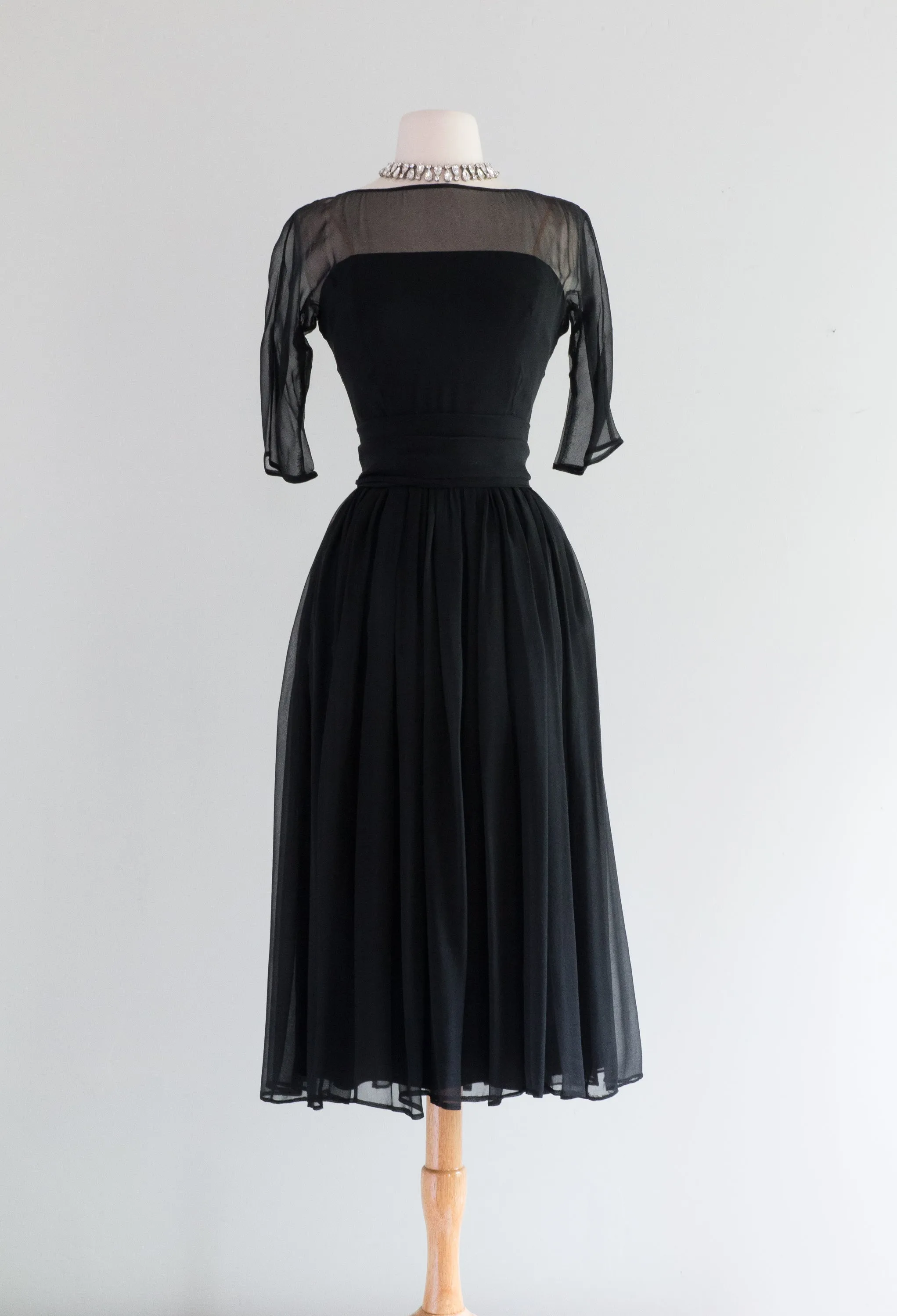 1950's Suzy Perette Black Silk Chiffon Party Dress / Small