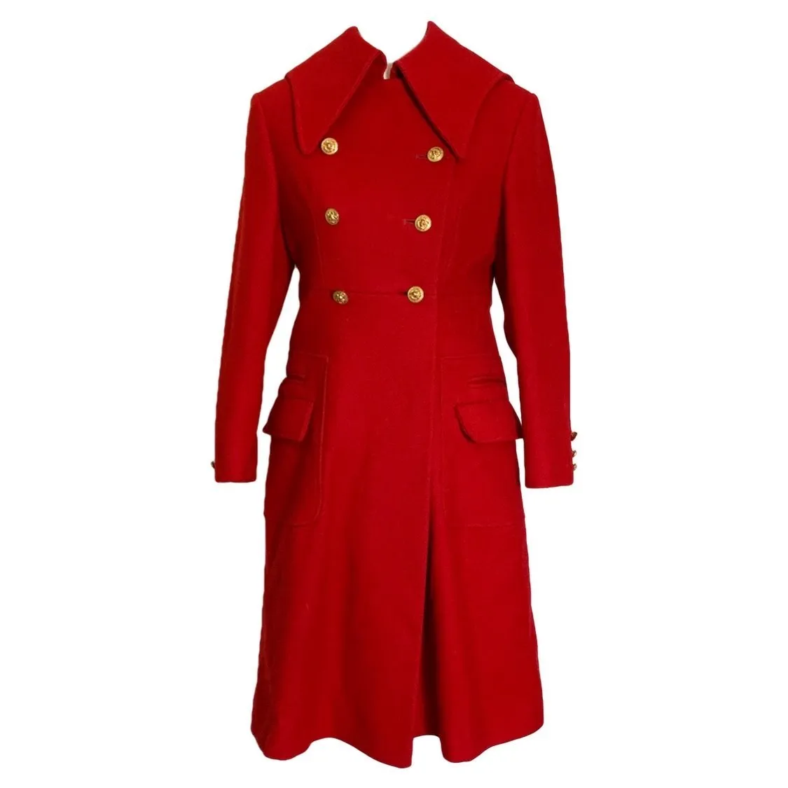 1960s Red Wool Coat by Preen. Warm Winter Coat. Military and Sailor Styling. Vintage Clothing.