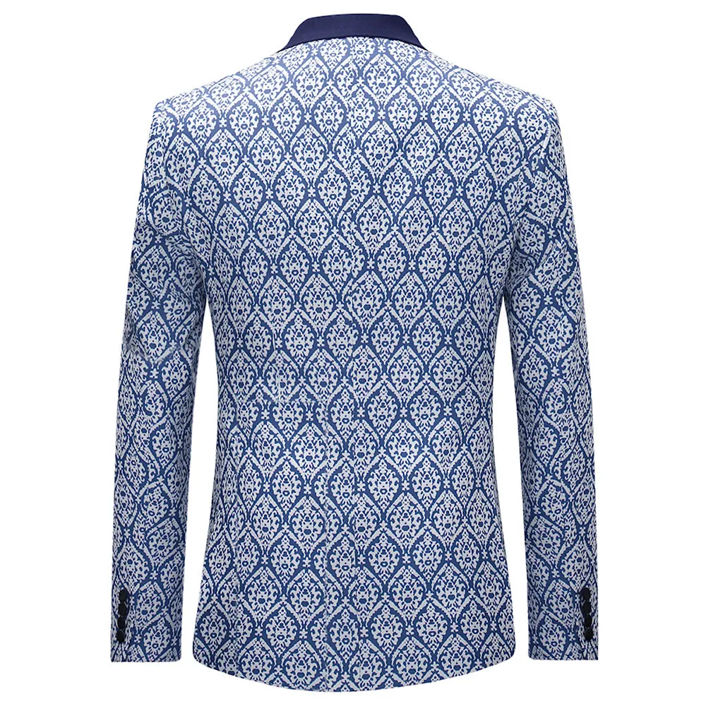 3-Piece Slim Fit Paisley Blue Suit Print Suit