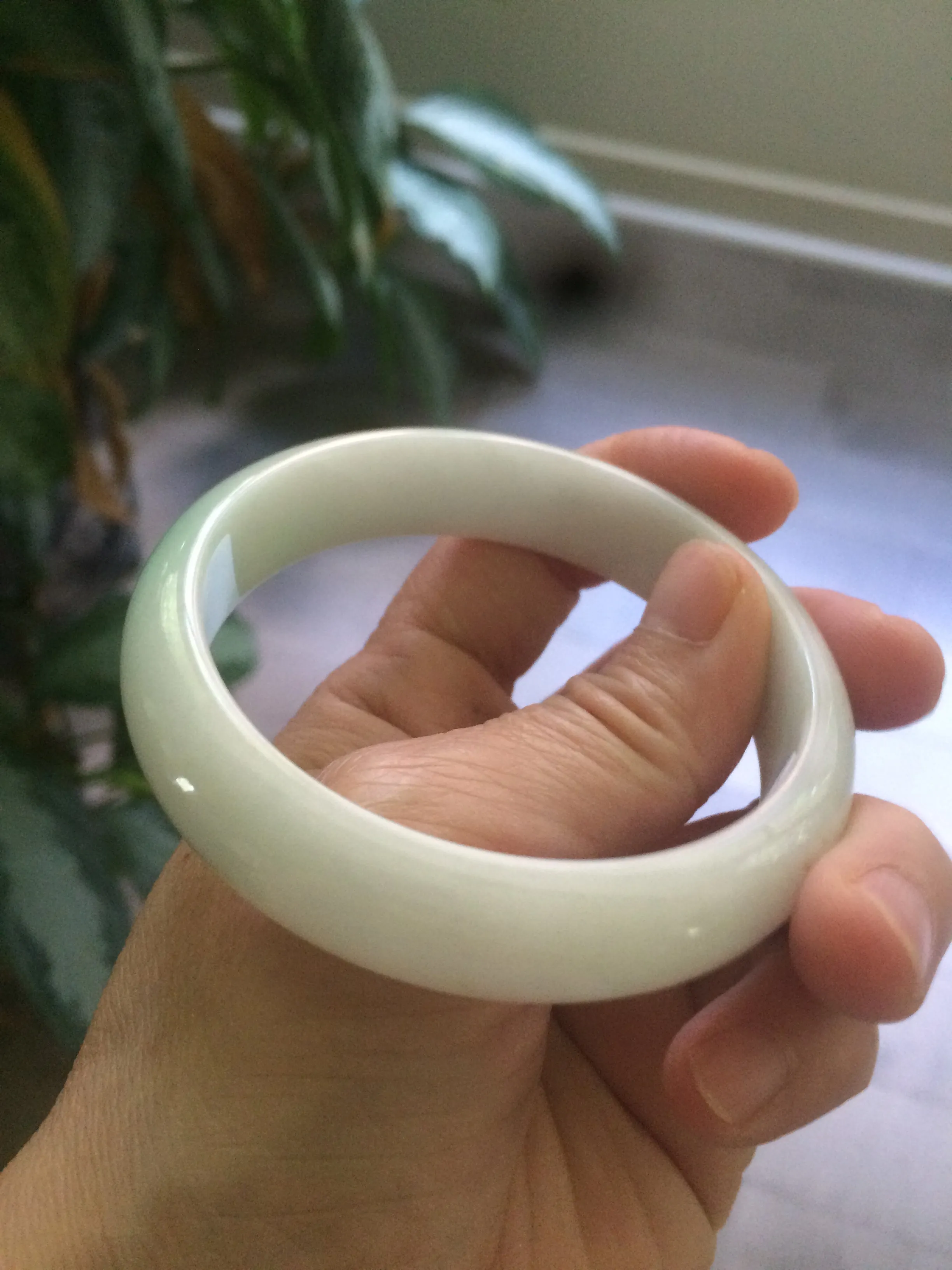 56mm Certified Type A 100% Natural sunny green/white Jadeite Jade bangle G71-1309