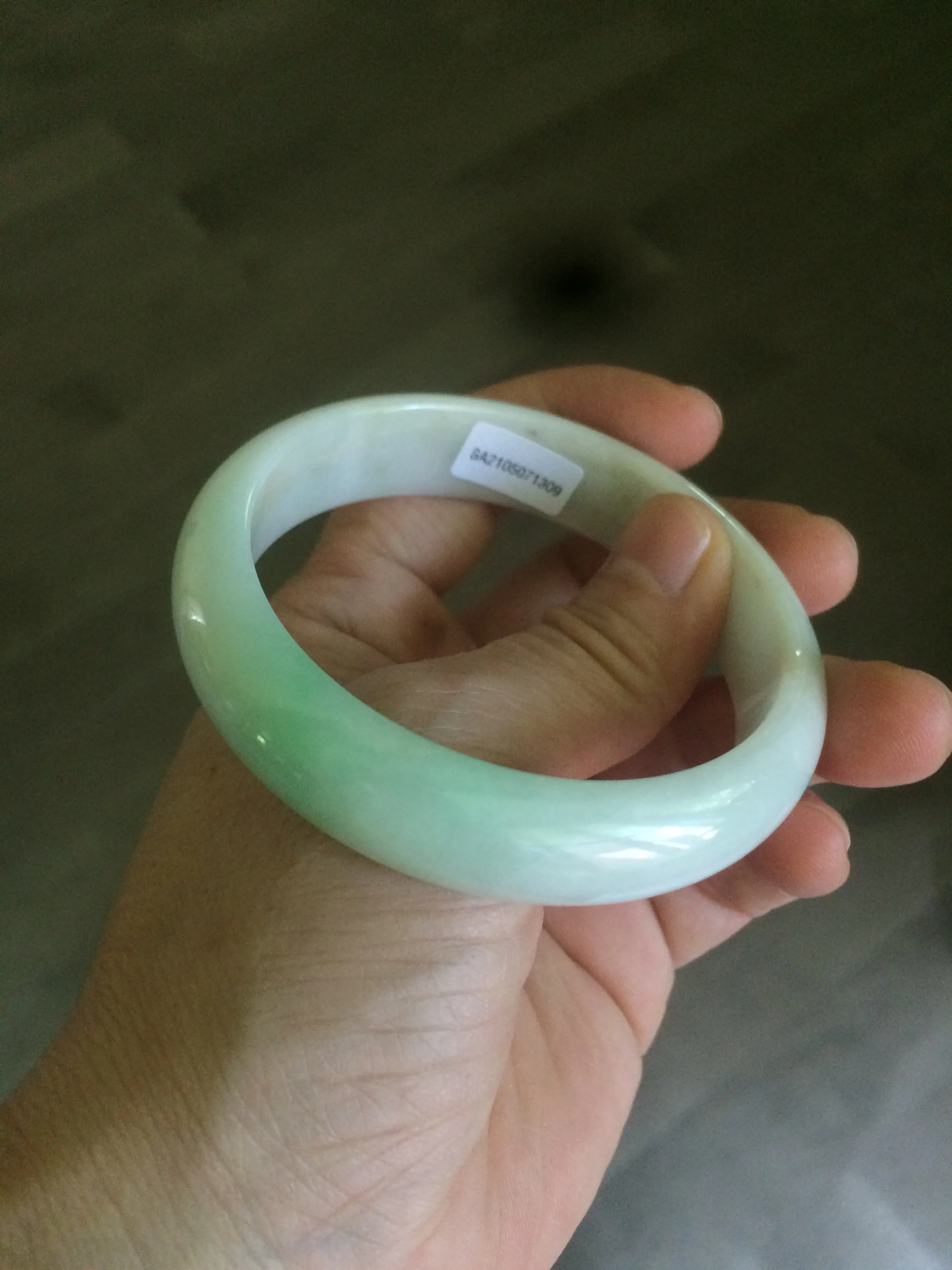 56mm Certified Type A 100% Natural sunny green/white Jadeite Jade bangle G71-1309