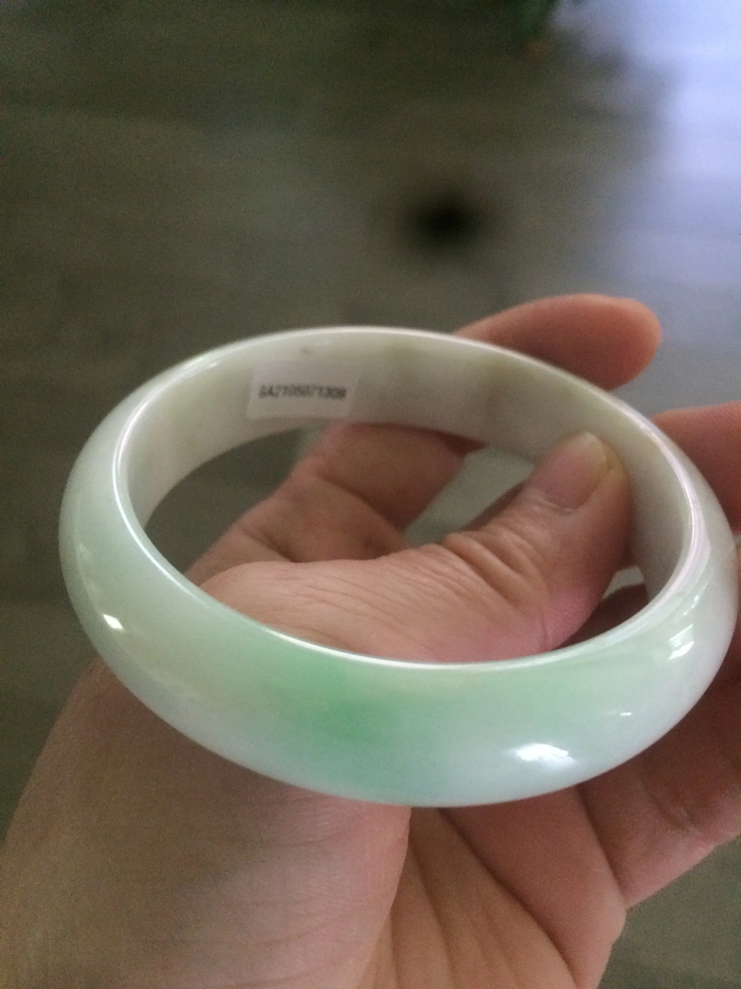 56mm Certified Type A 100% Natural sunny green/white Jadeite Jade bangle G71-1309