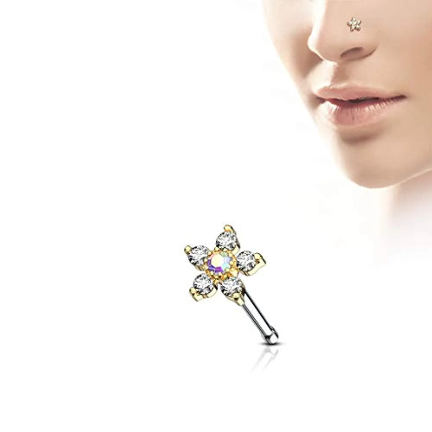 6 CZ Flower Top 316L Surgical Steel WildKlass Nose Bone Stud Rings