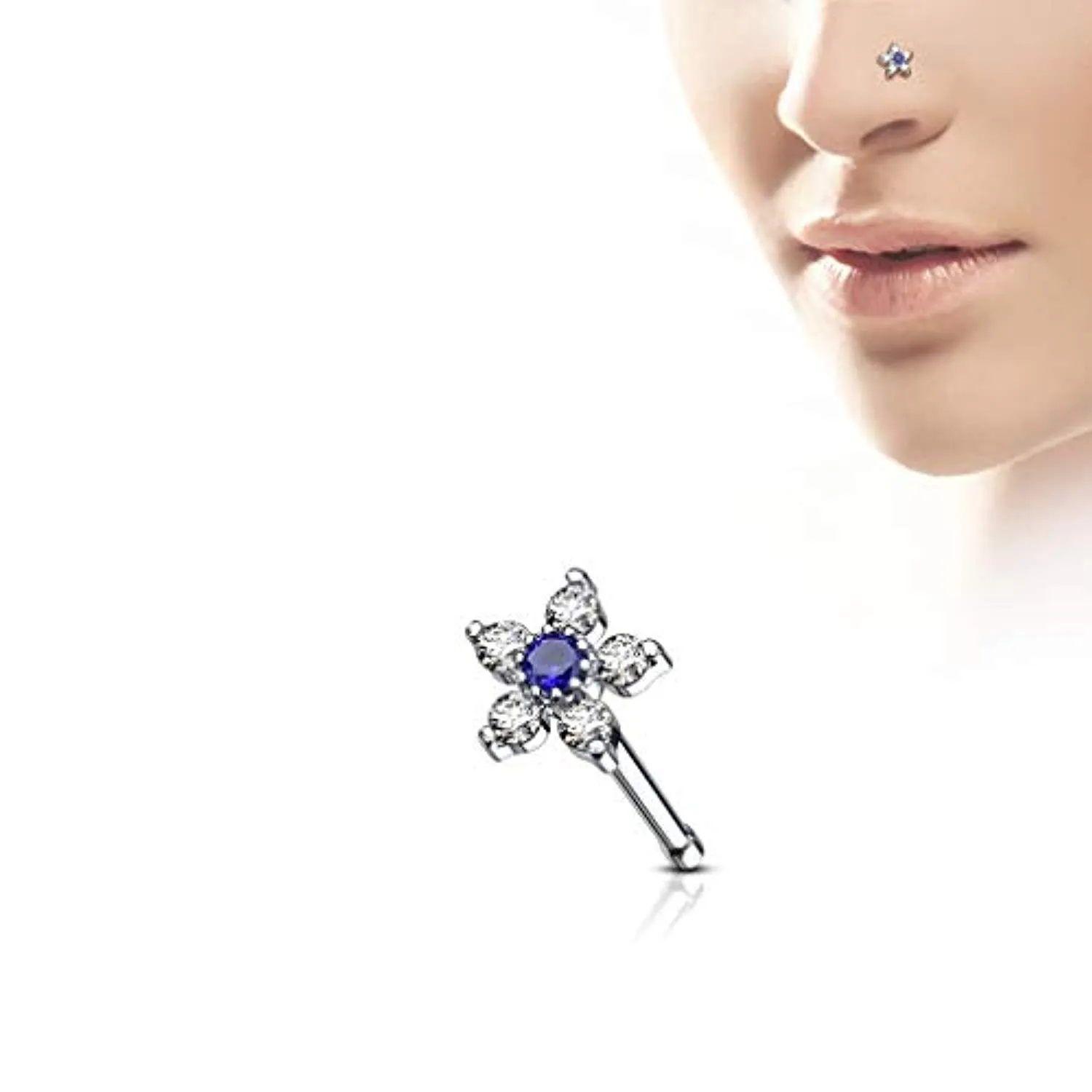 6 CZ Flower Top 316L Surgical Steel WildKlass Nose Bone Stud Rings