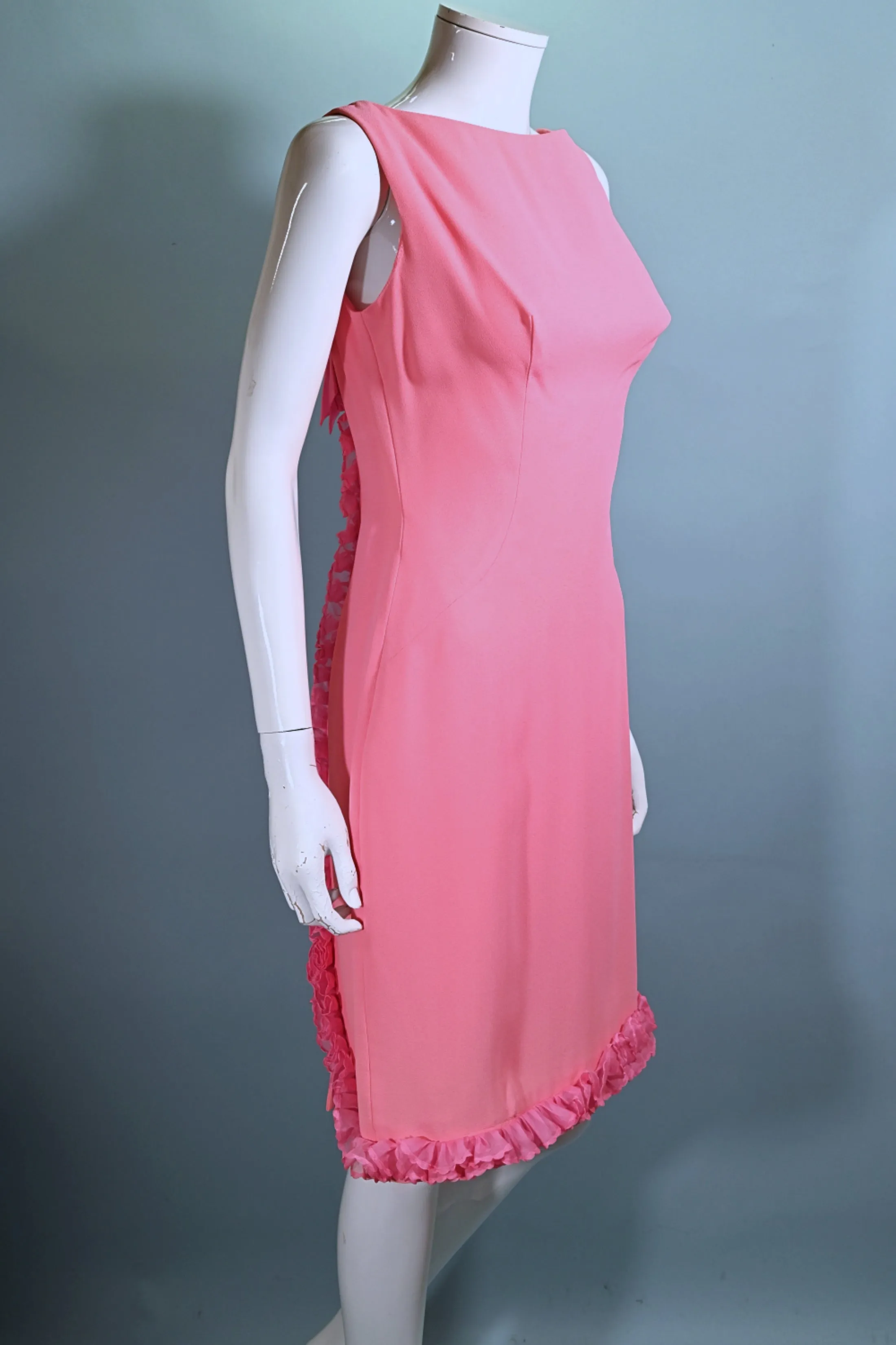 60s Pink Ruffle Wiggle Dress, 1960s Party Dress M