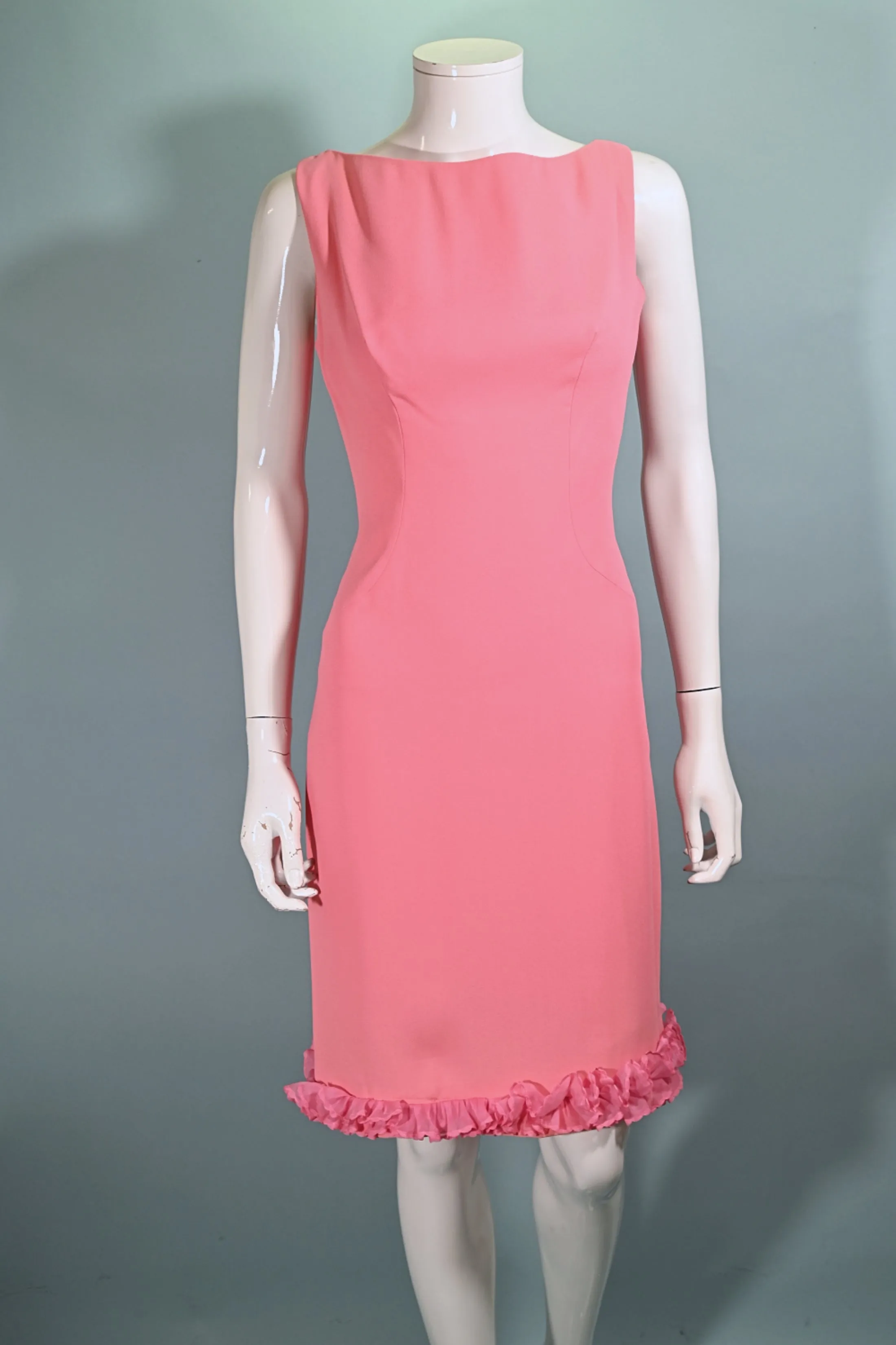 60s Pink Ruffle Wiggle Dress, 1960s Party Dress M