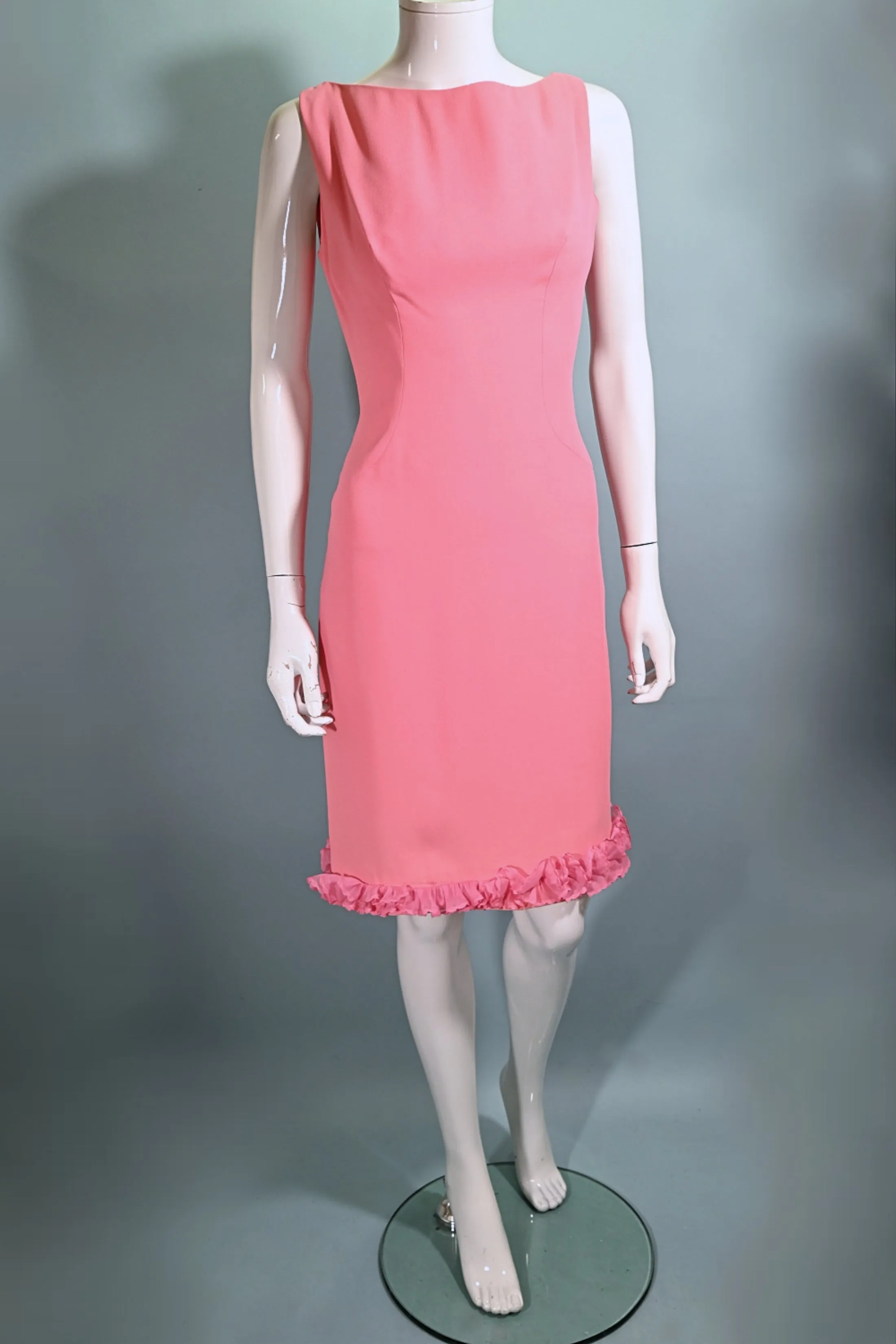 60s Pink Ruffle Wiggle Dress, 1960s Party Dress M