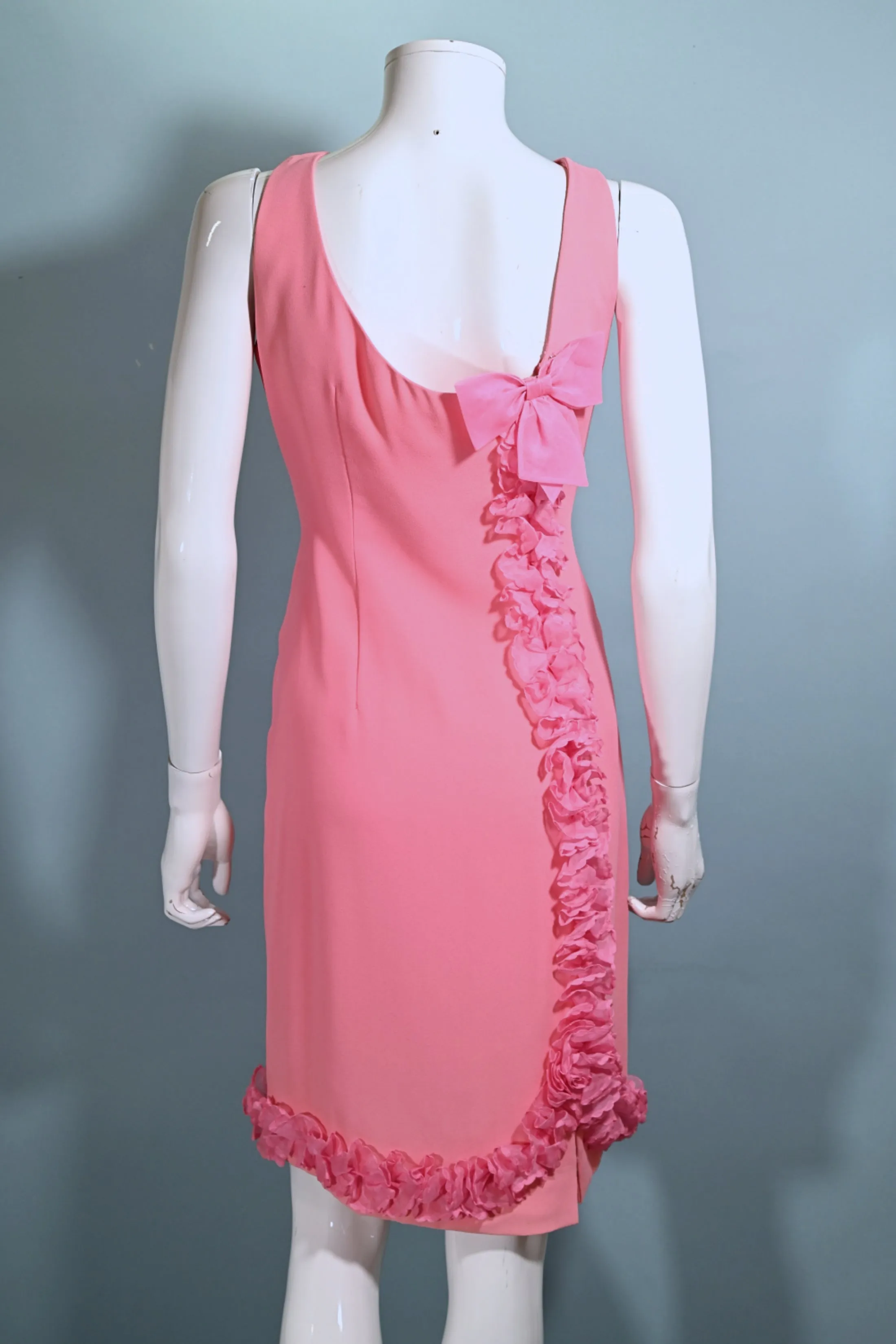 60s Pink Ruffle Wiggle Dress, 1960s Party Dress M