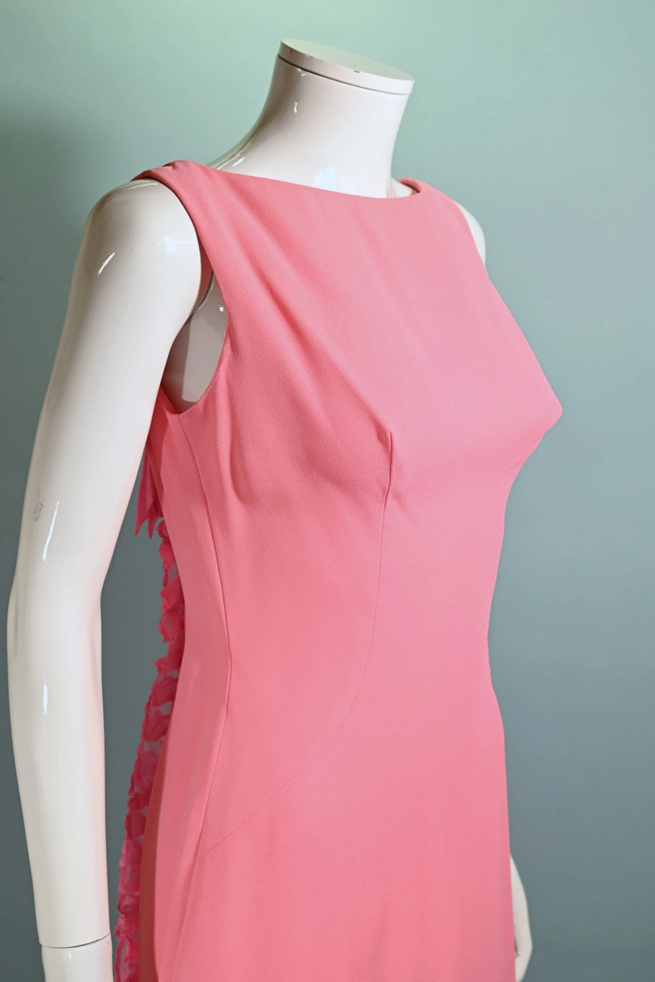 60s Pink Ruffle Wiggle Dress, 1960s Party Dress M