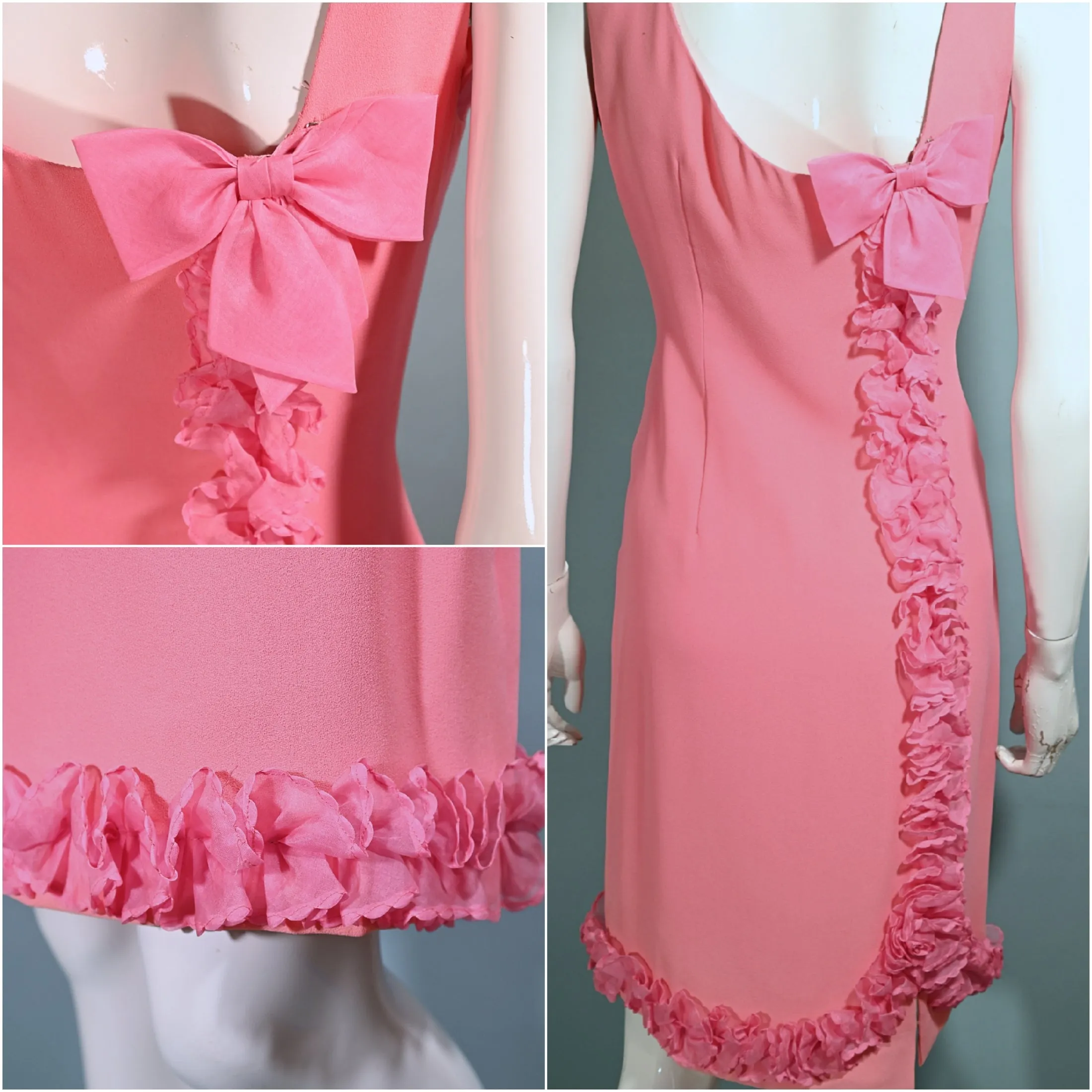 60s Pink Ruffle Wiggle Dress, 1960s Party Dress M