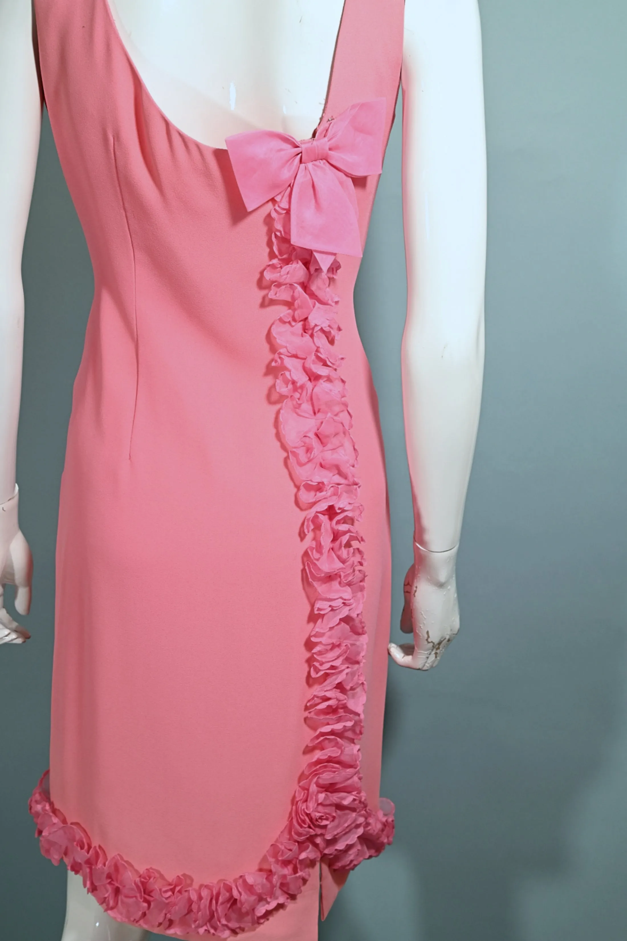 60s Pink Ruffle Wiggle Dress, 1960s Party Dress M