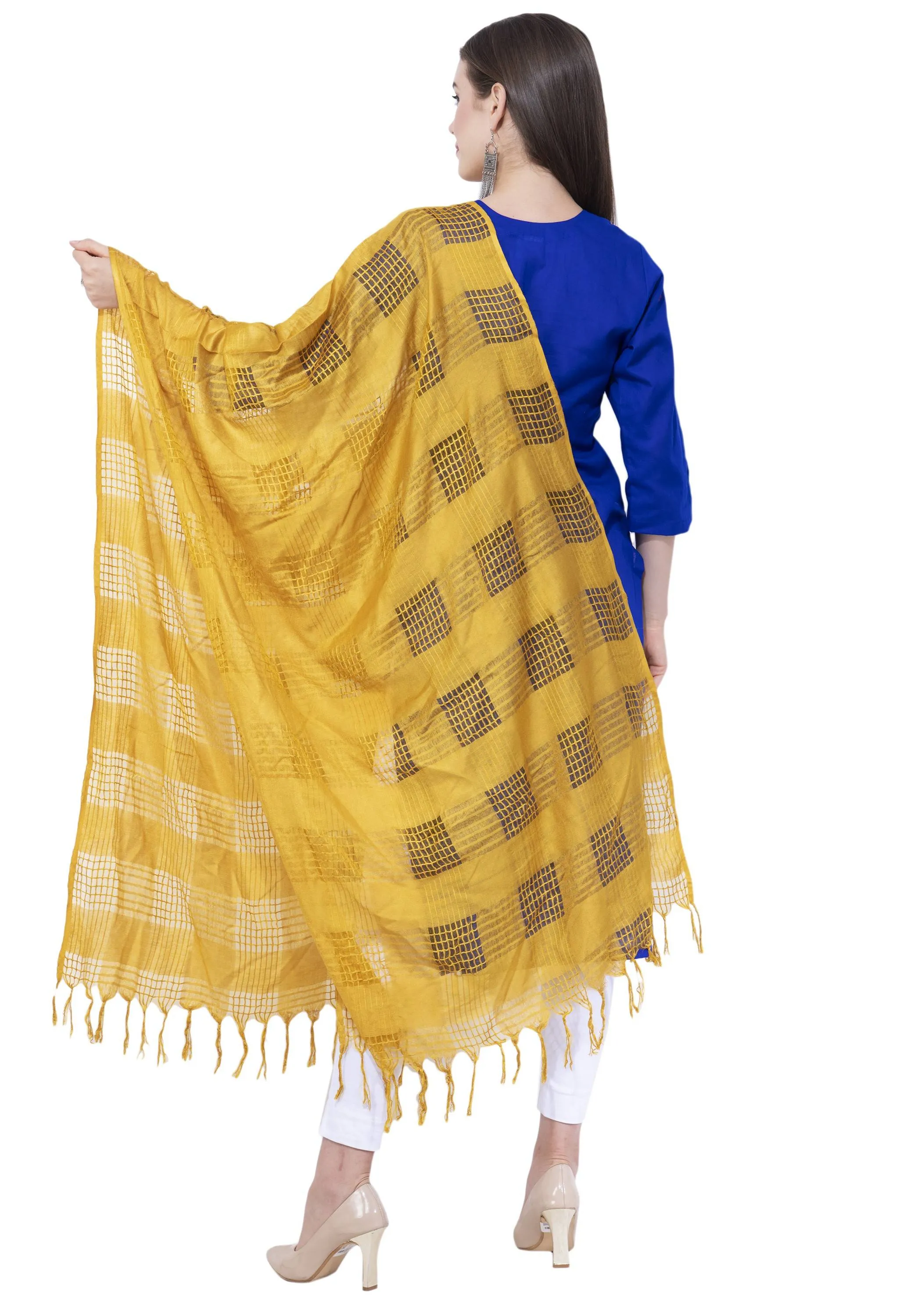 A R SILK Yellow Color Window square Cotton Dupattas and Chunnis