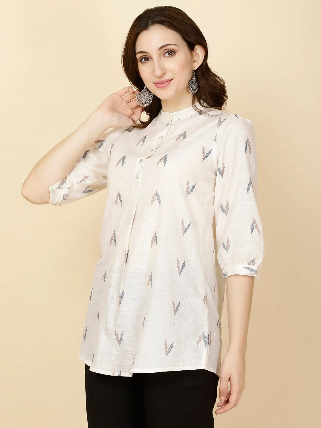 Abstract Woven Cotton Short Kurti