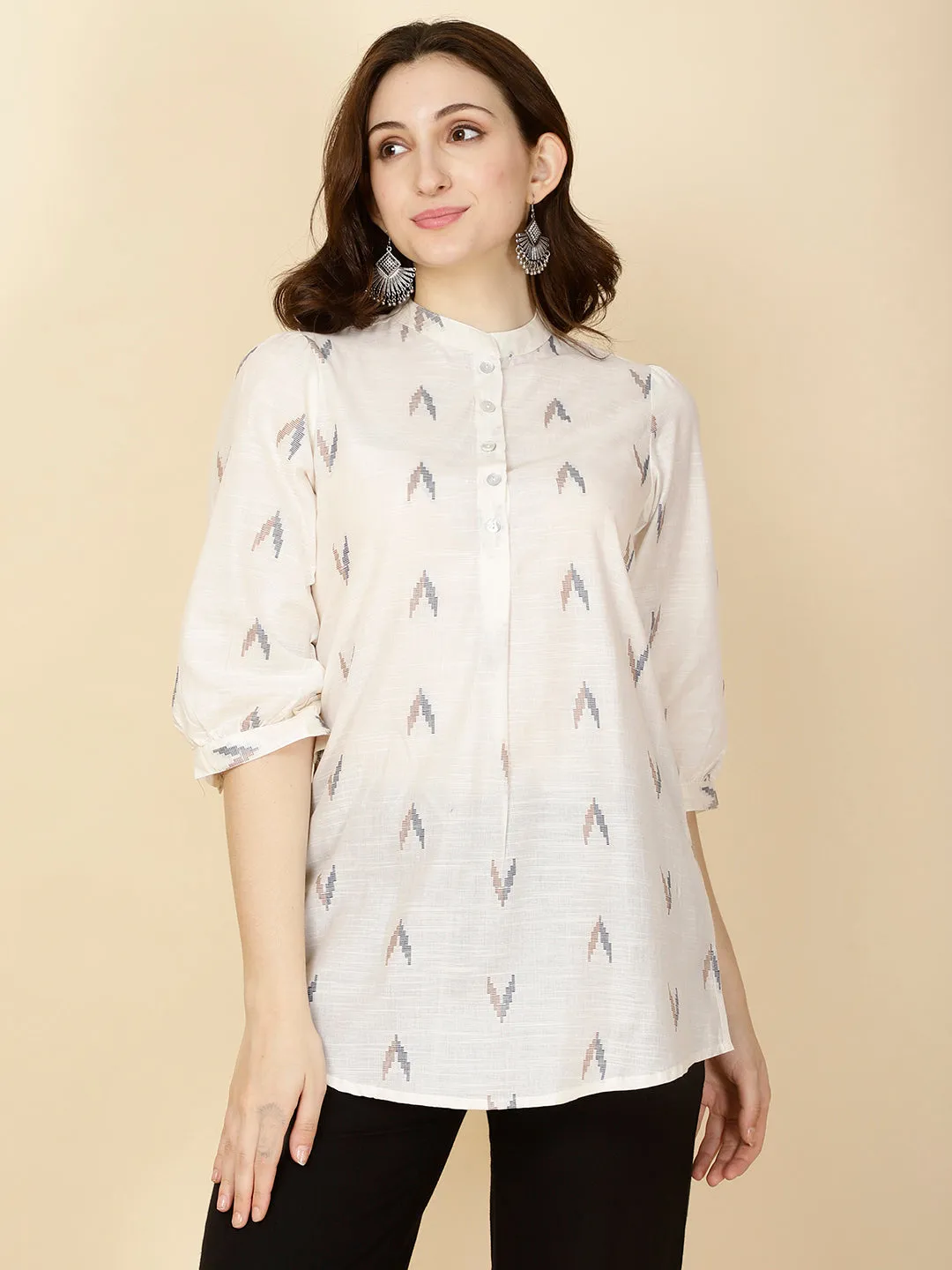 Abstract Woven Cotton Short Kurti