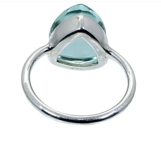 Aquamarine Hydro Handmade Bezel Set Ring, 925 Sterling Silver, Football Cut Trillion Ring For Woman And Man