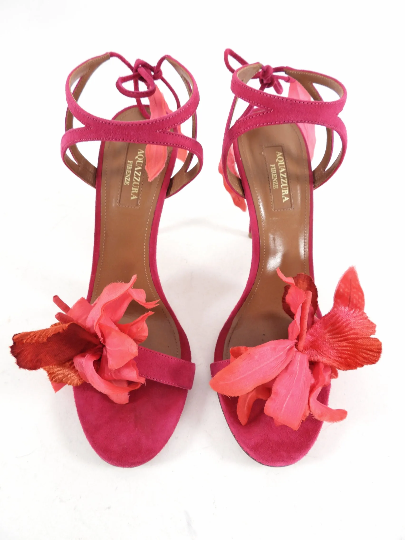 Aquazzura Pink Suede Floral 105 Sandals - 39.5 (USA 9)