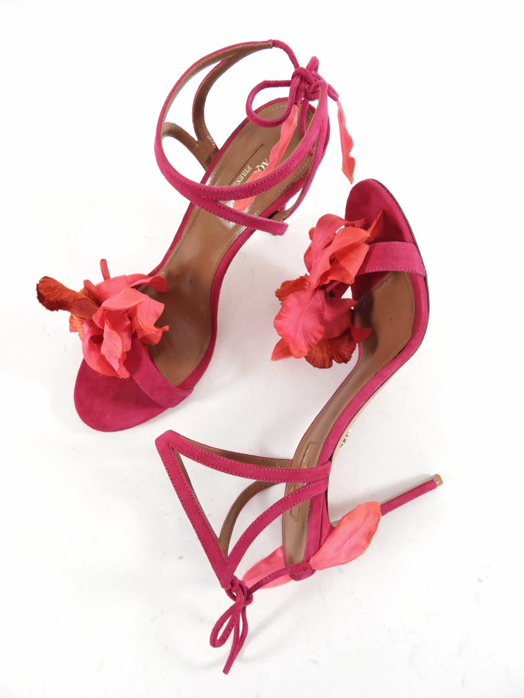 Aquazzura Pink Suede Floral 105 Sandals - 39.5 (USA 9)