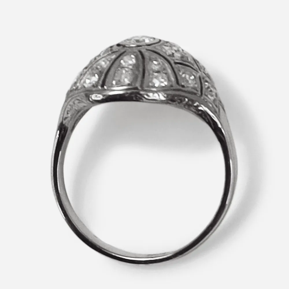 Art Deco Diamond  White Gold Bombe Style Ring