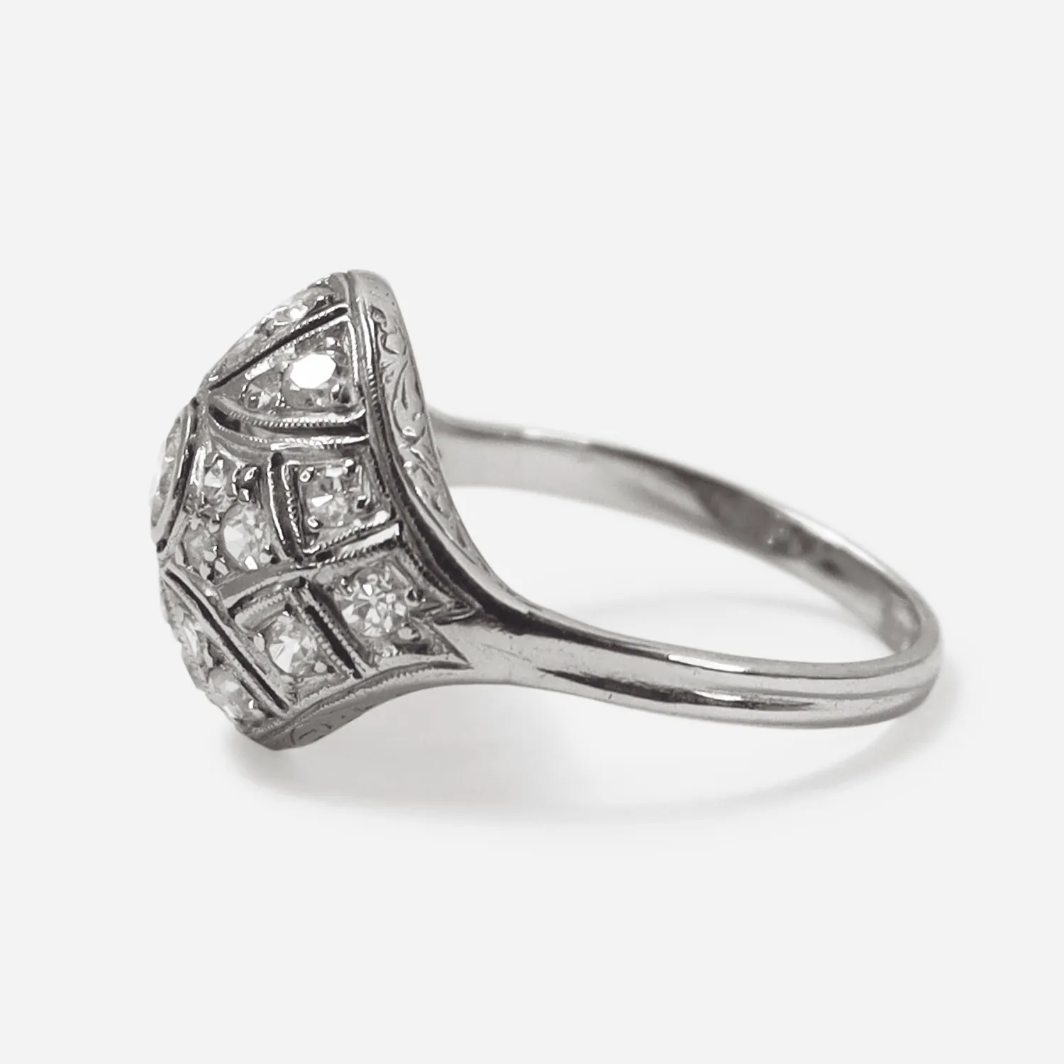 Art Deco Diamond  White Gold Bombe Style Ring