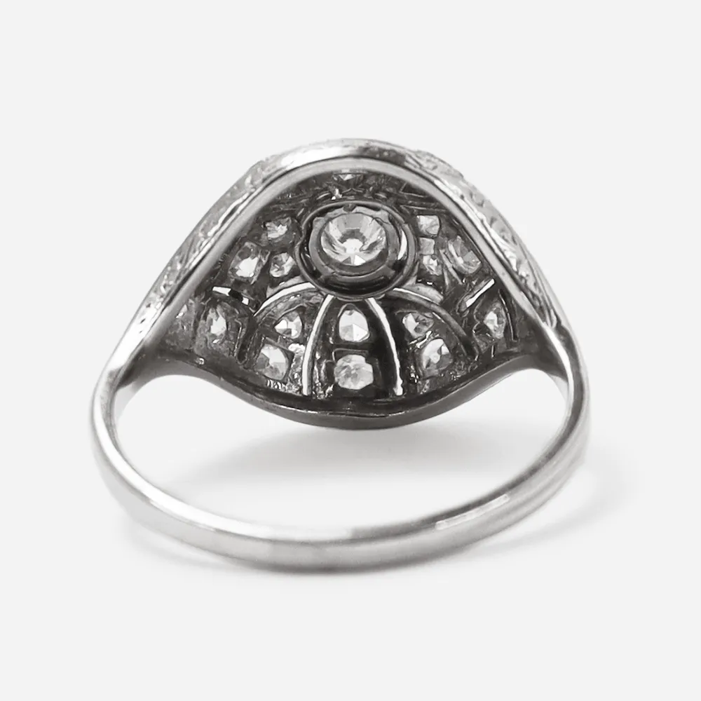 Art Deco Diamond  White Gold Bombe Style Ring