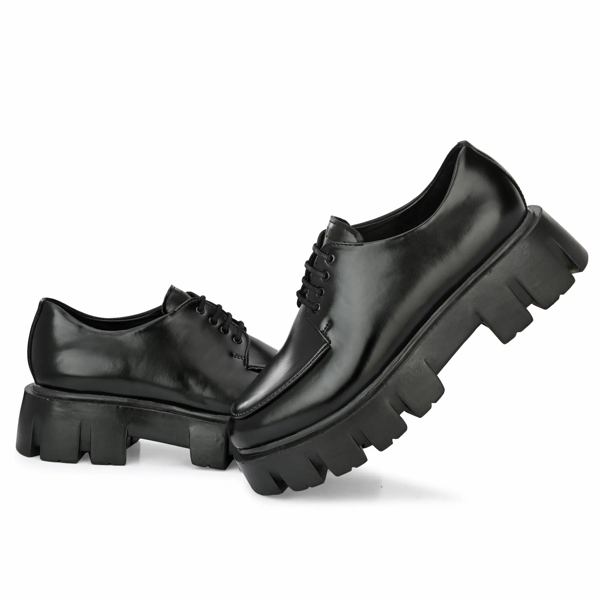 Attitudist Unisex Matte Black High Heel Formal Derby Shoes