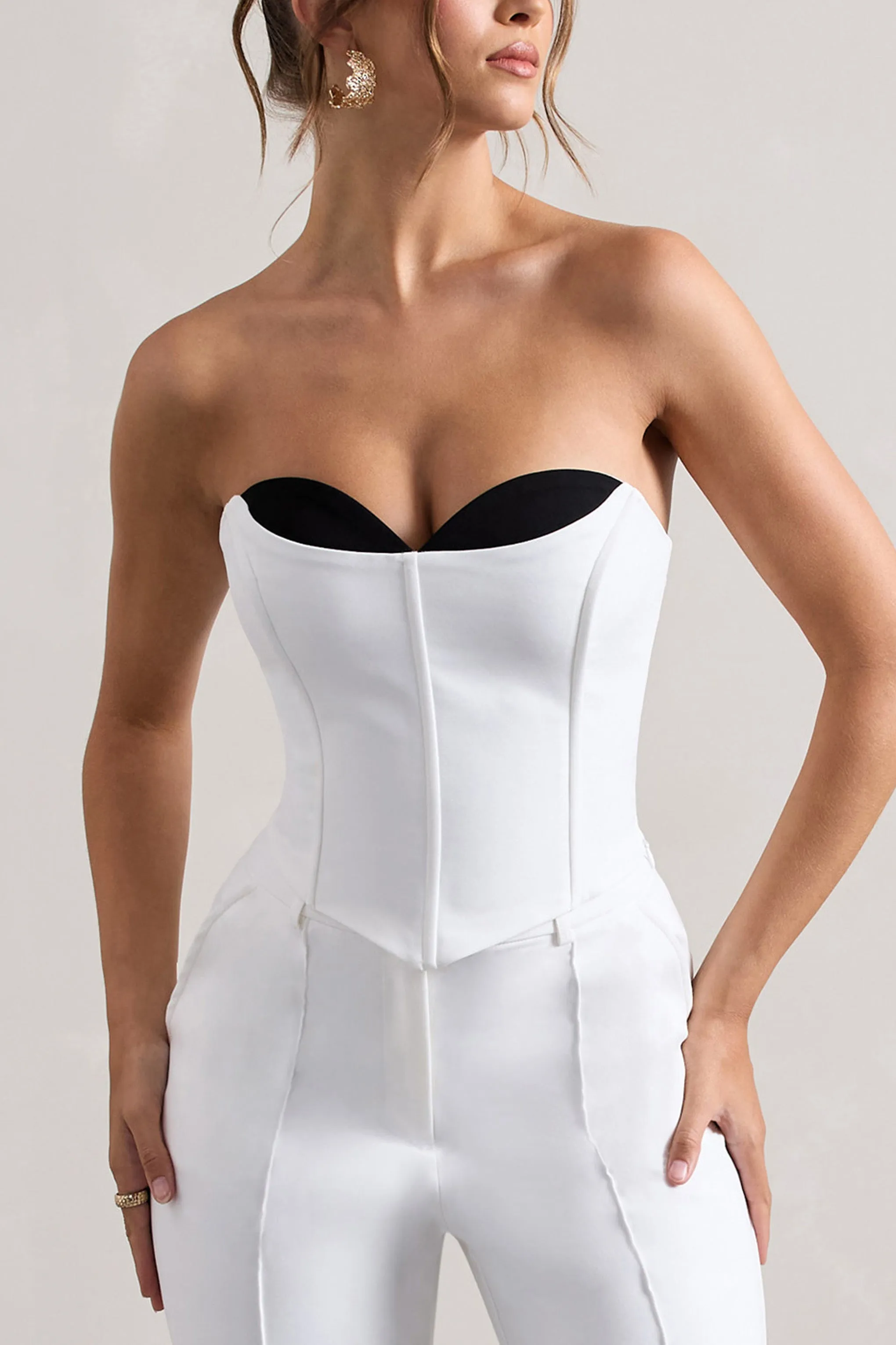 Aubriella | White Strapless Lace-Up Corset Top