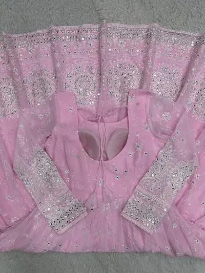 Baby Pink Georgette Sequence Thread Work Anarkali Suit Set