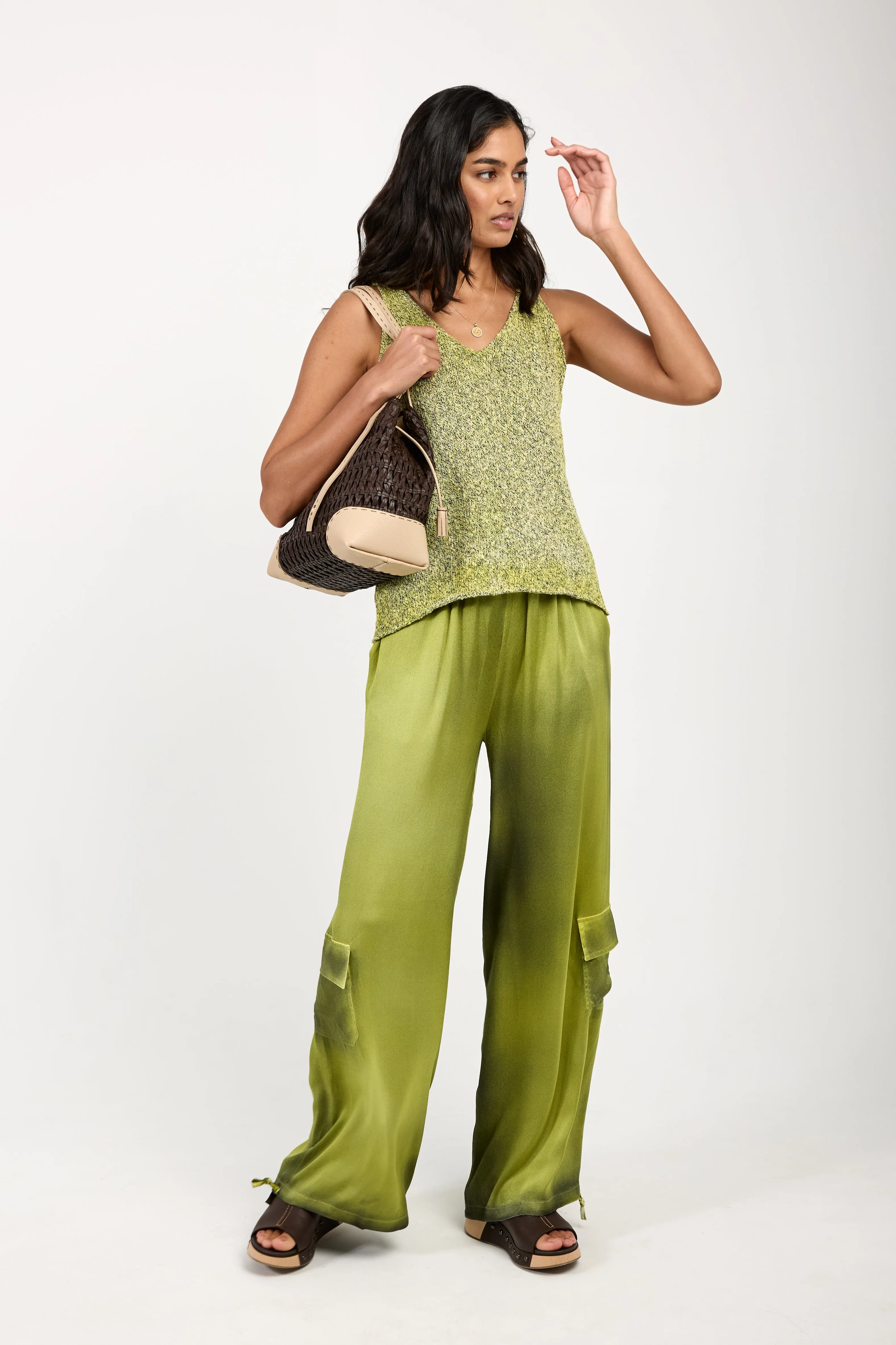 Batik Camou Silk Trouser Pant in Lime