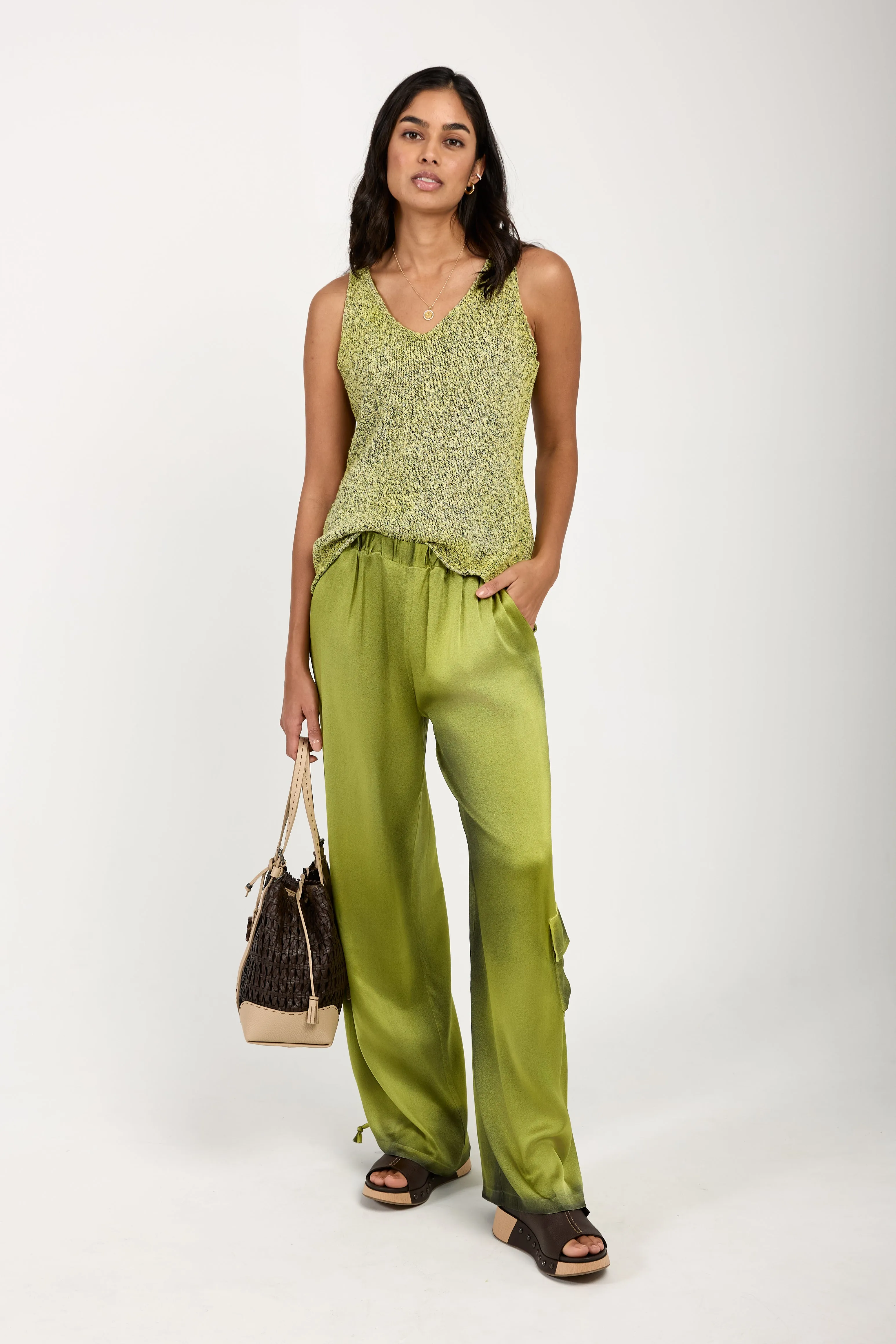 Batik Camou Silk Trouser Pant in Lime