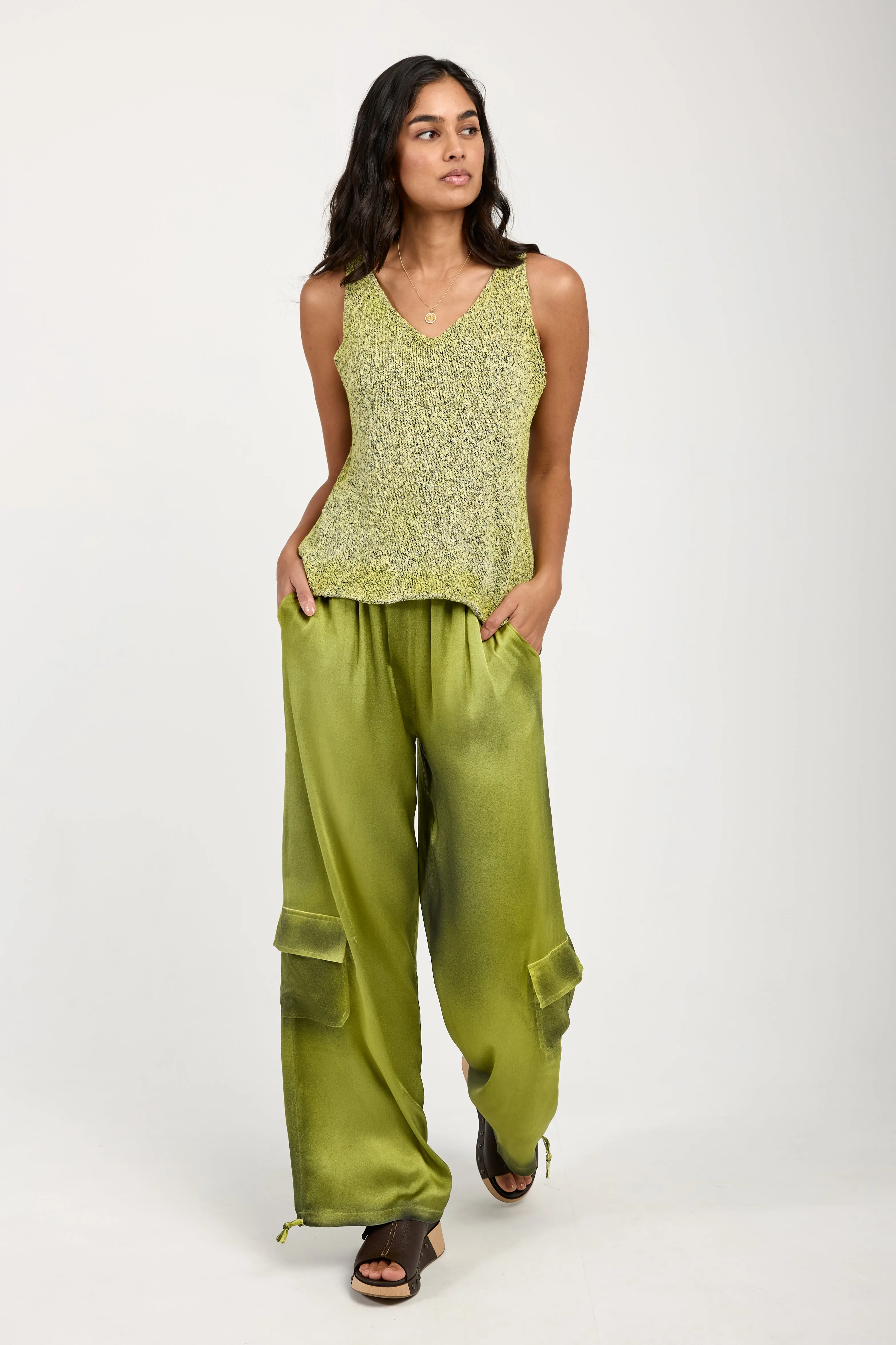 Batik Camou Silk Trouser Pant in Lime