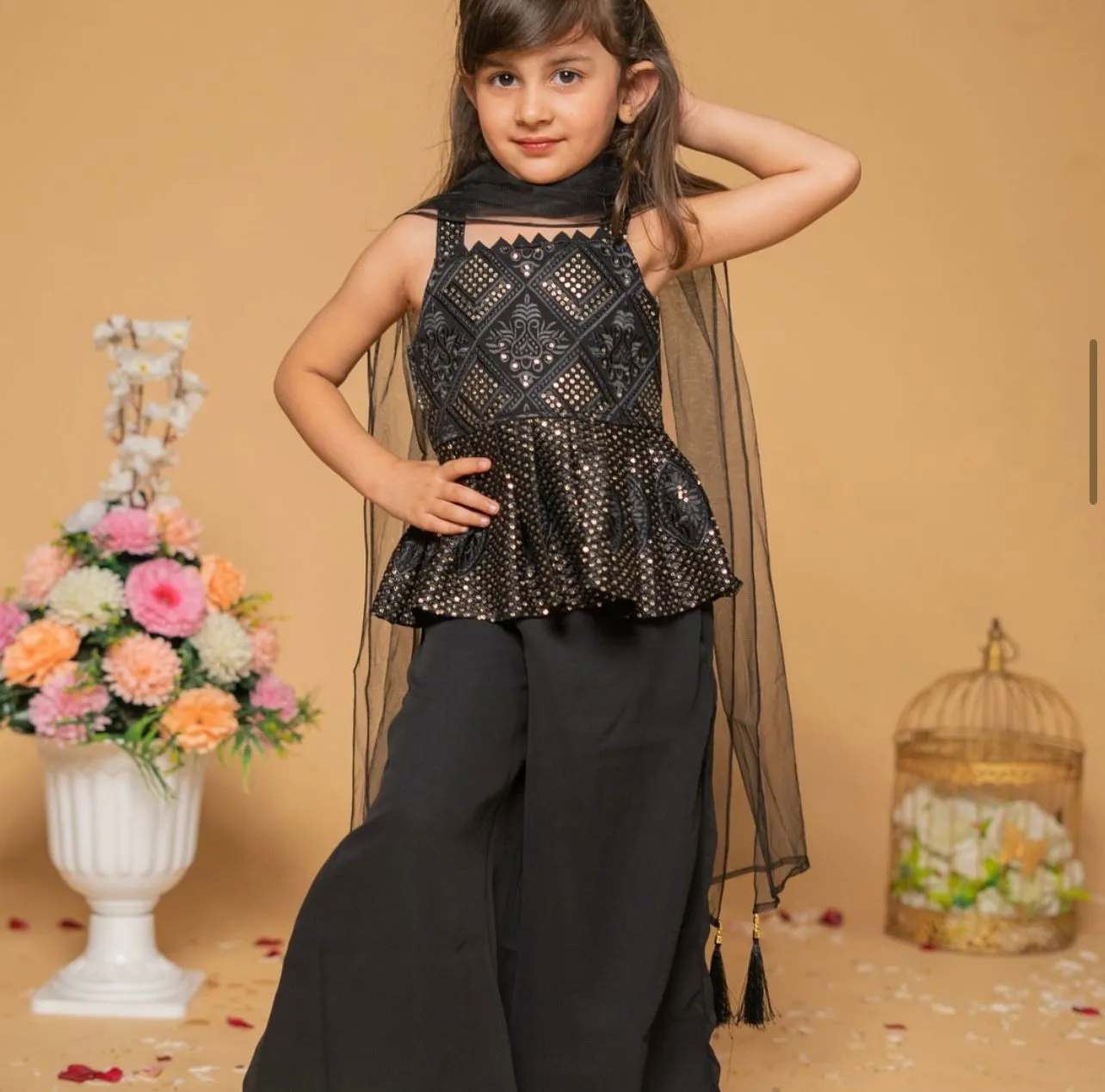 Beautiful Embroidery Party wear Kids Top Sharara dress