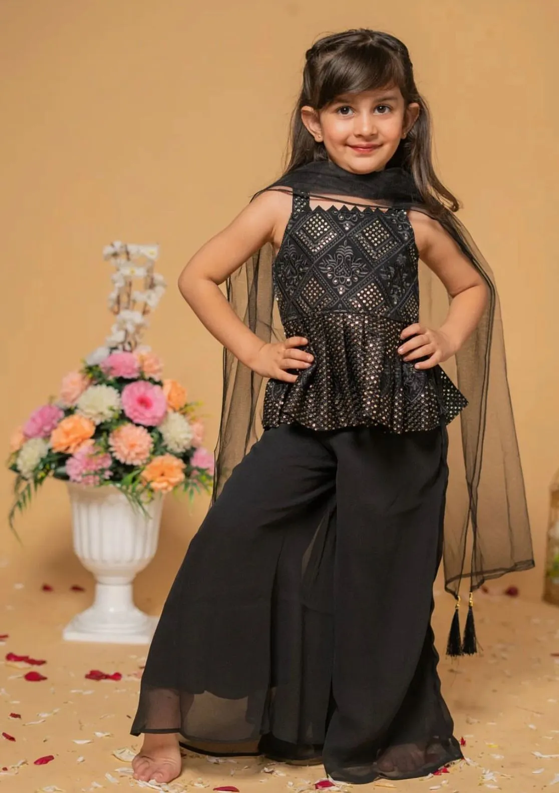 Beautiful Embroidery Party wear Kids Top Sharara dress