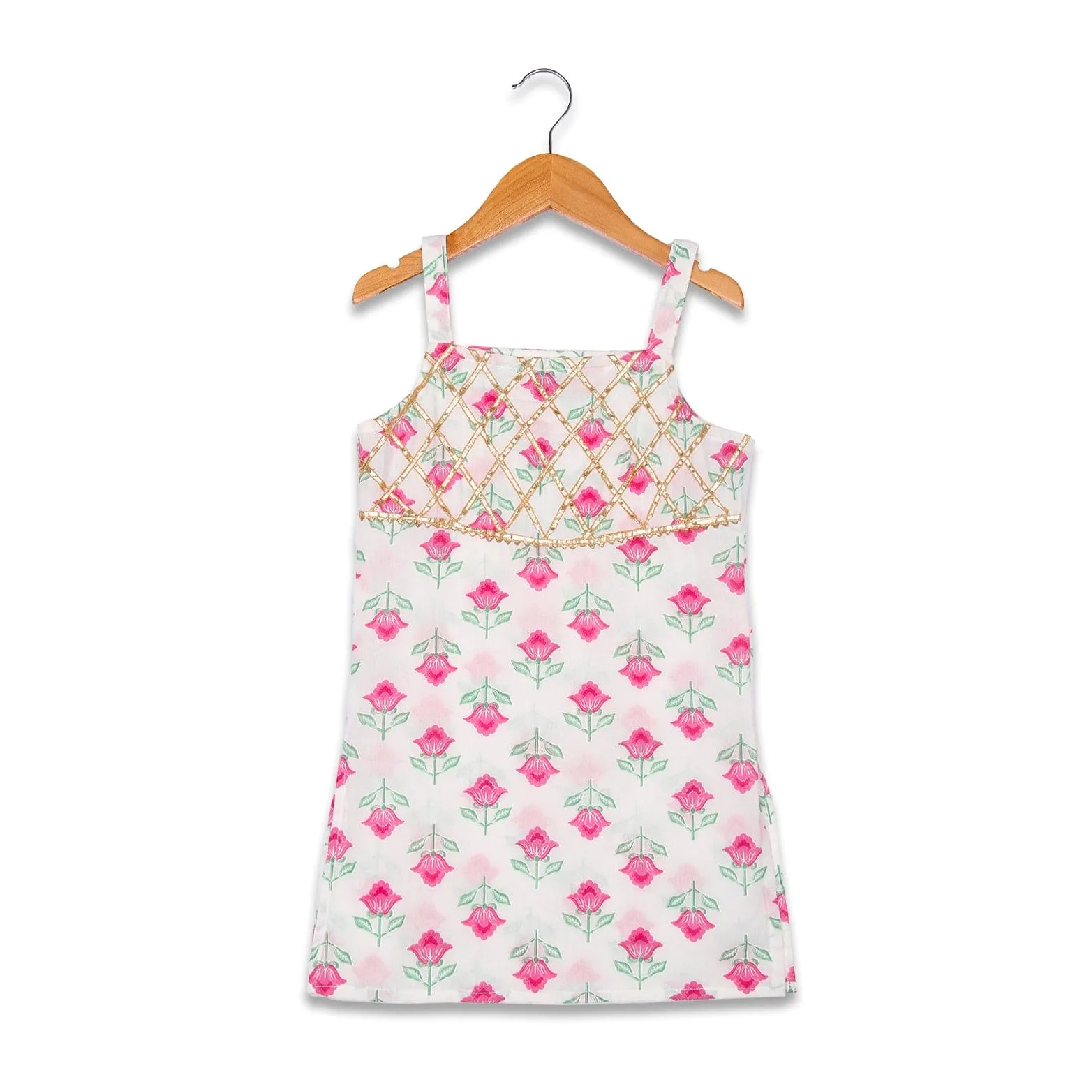 Beautiful Flower print with gota embellished Sleeveless Kurta with Sharara- Pink (Copy)