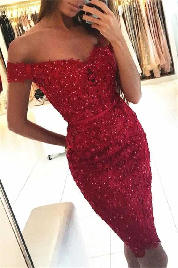 Beautiful Mermaid Off the Shoulder Lace Short Prom Dresses