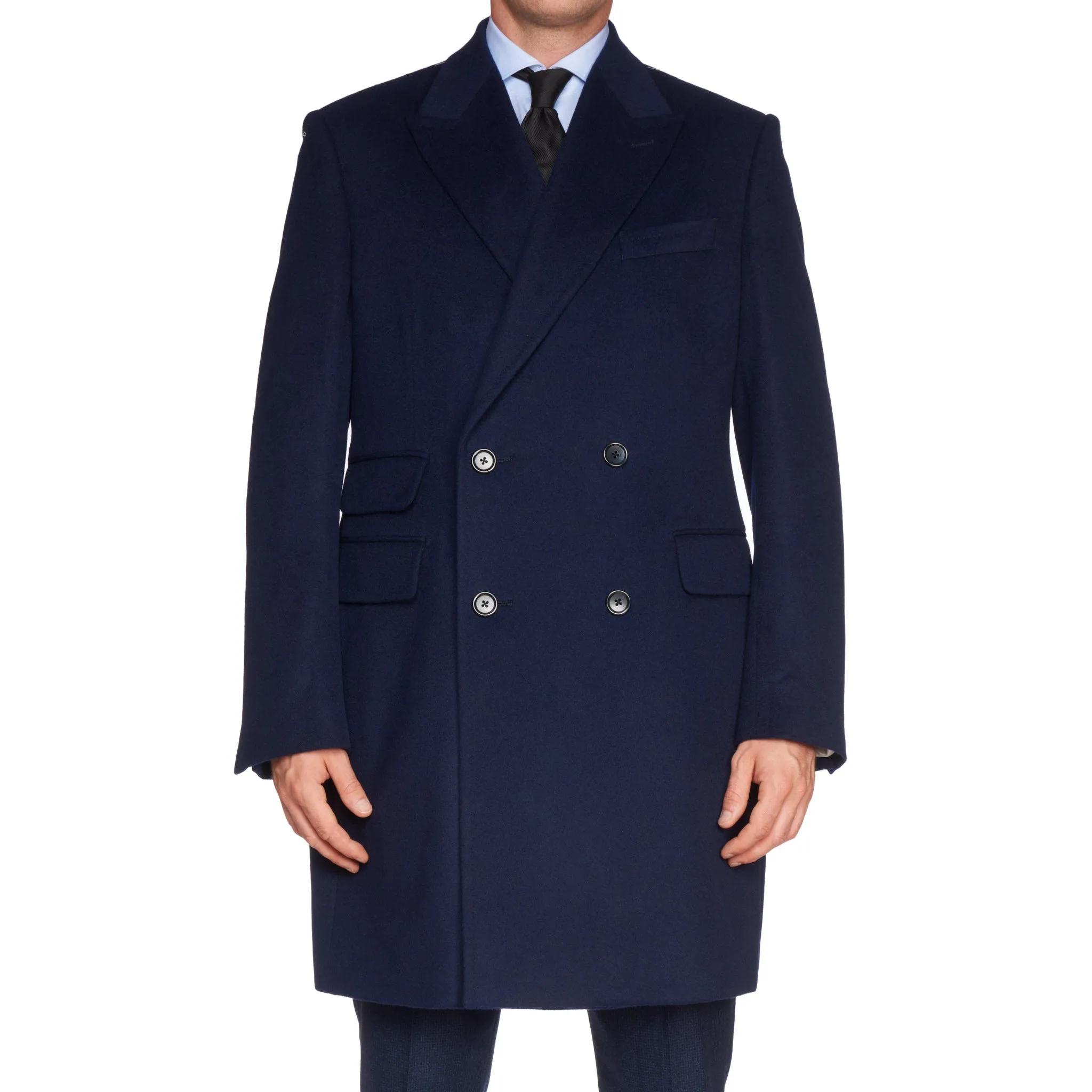 BESPOKE ATHENS Navy Blue Wool Flannel DB Coat EU 54 NEW US 43 / XL