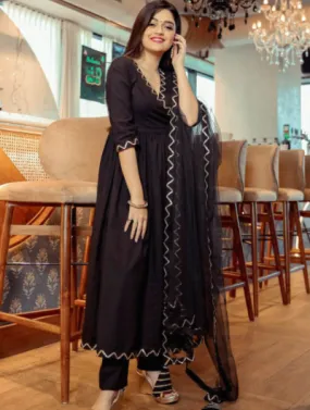 Black A Line Cotton Salwar Suit Set 3pc