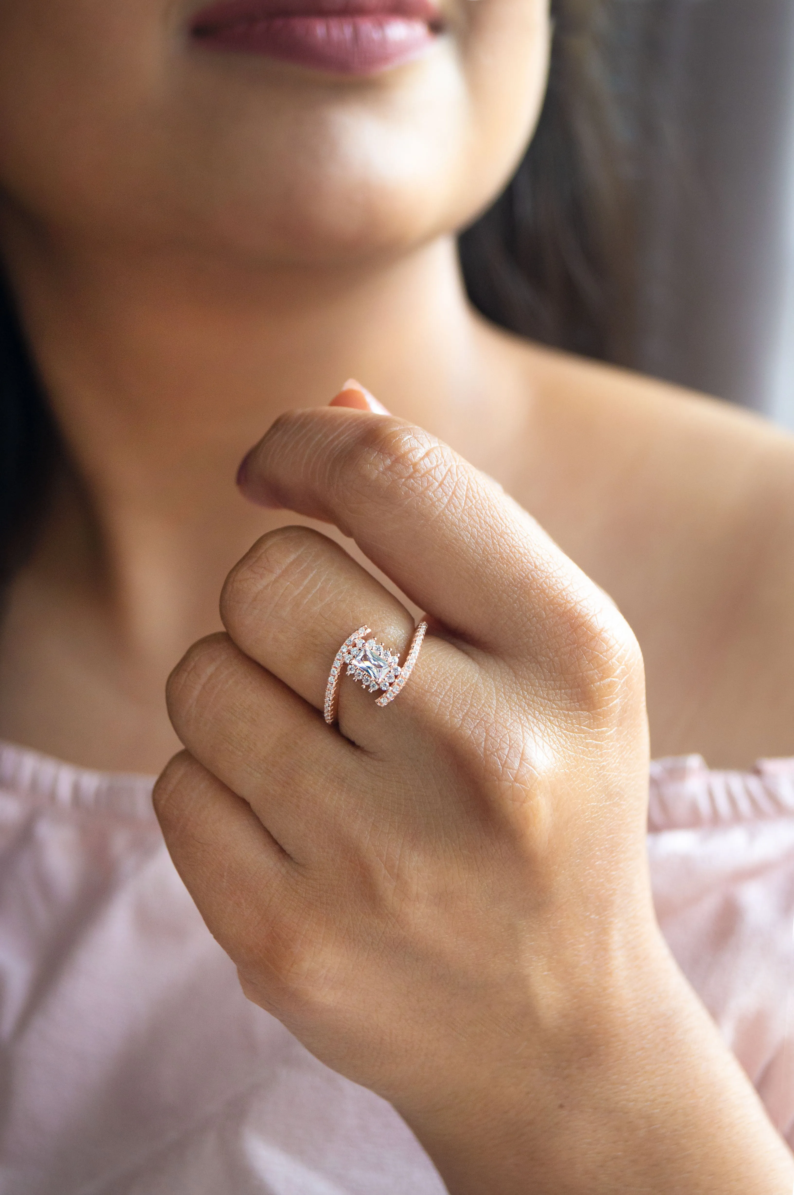 Bold & Elegant Solitaire Statement Rose Gold Plated Sterling Silver Ring