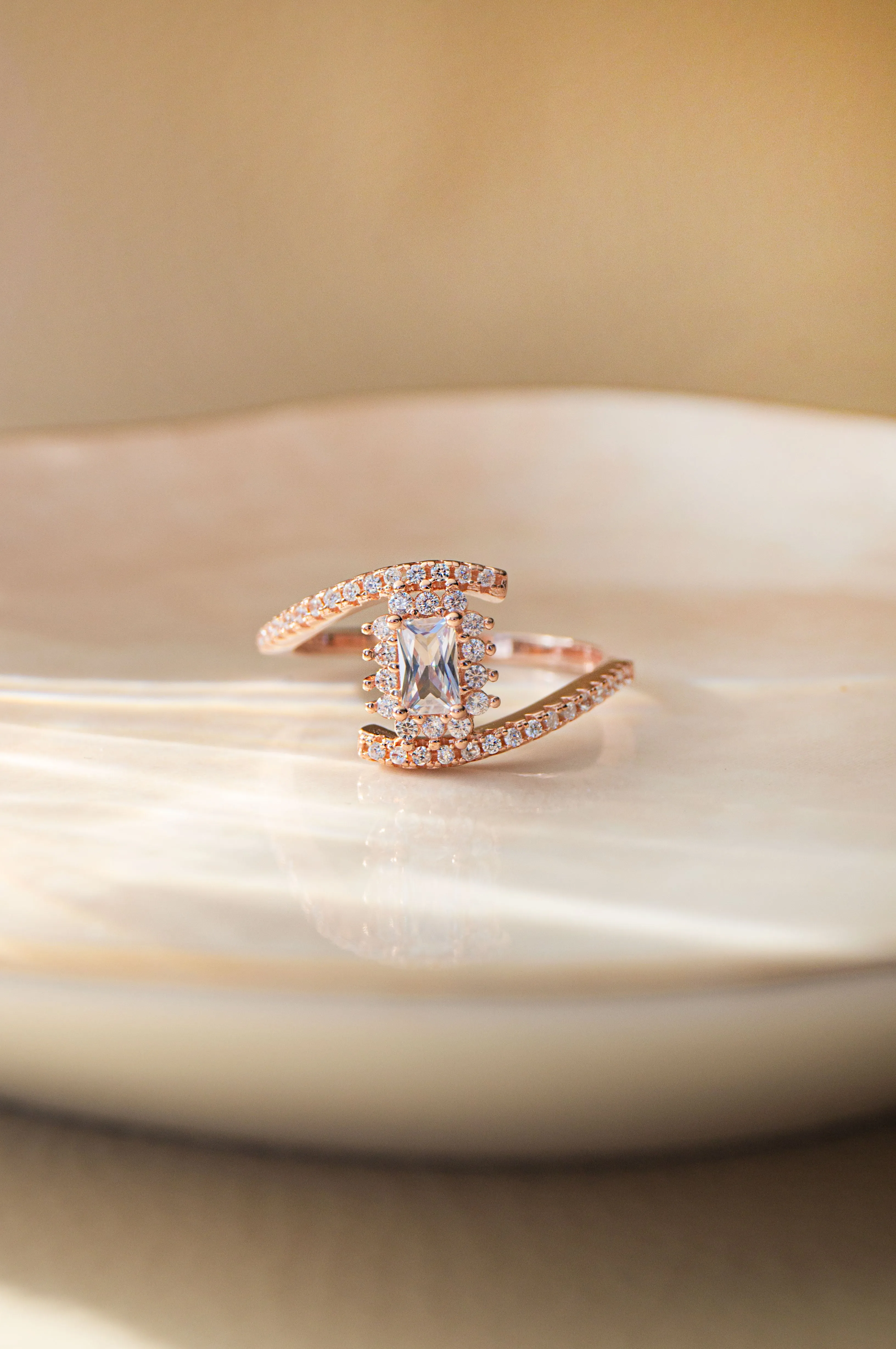 Bold & Elegant Solitaire Statement Rose Gold Plated Sterling Silver Ring