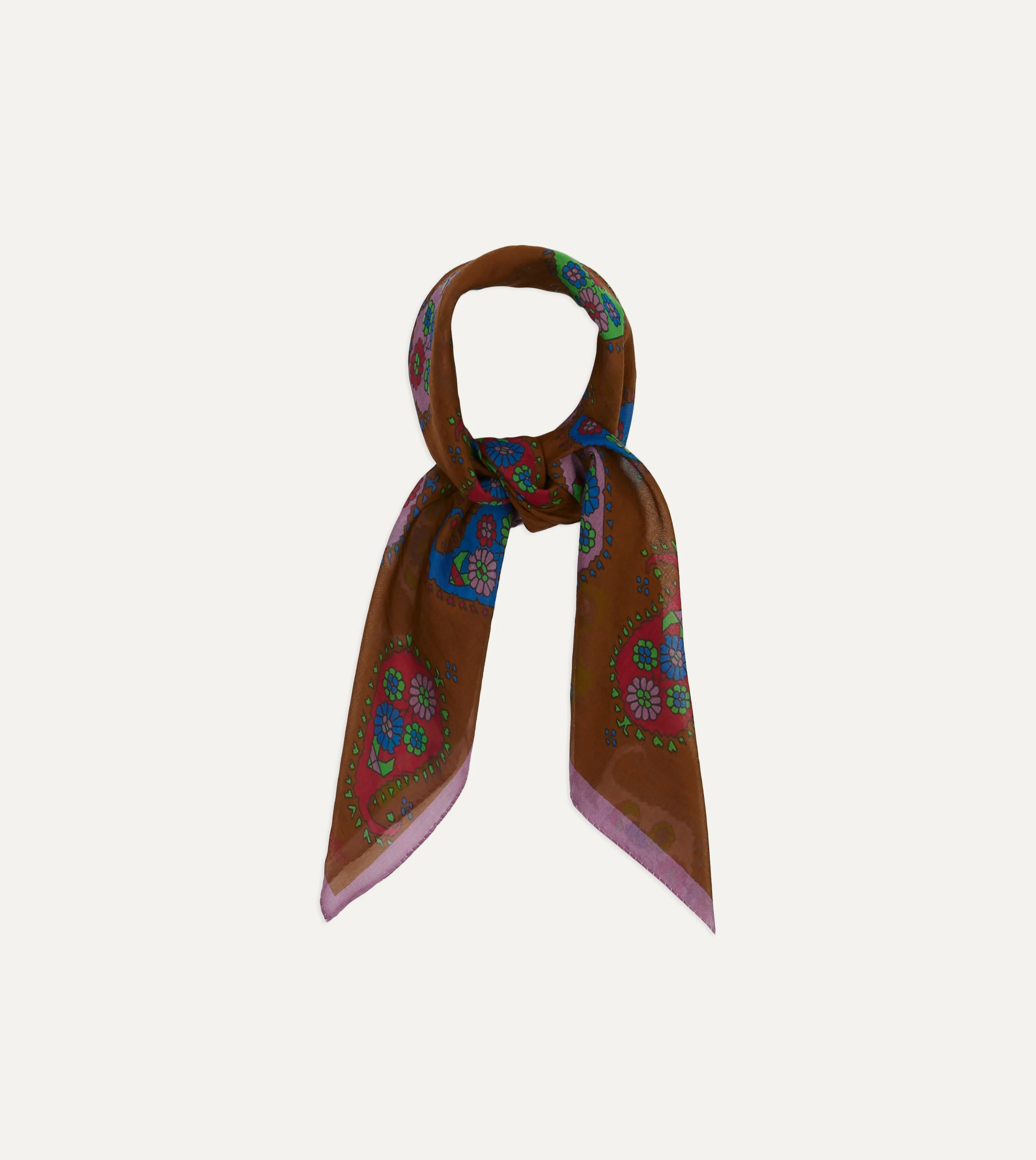 Brown Flower Paisley Print Silk-Cotton Bandana