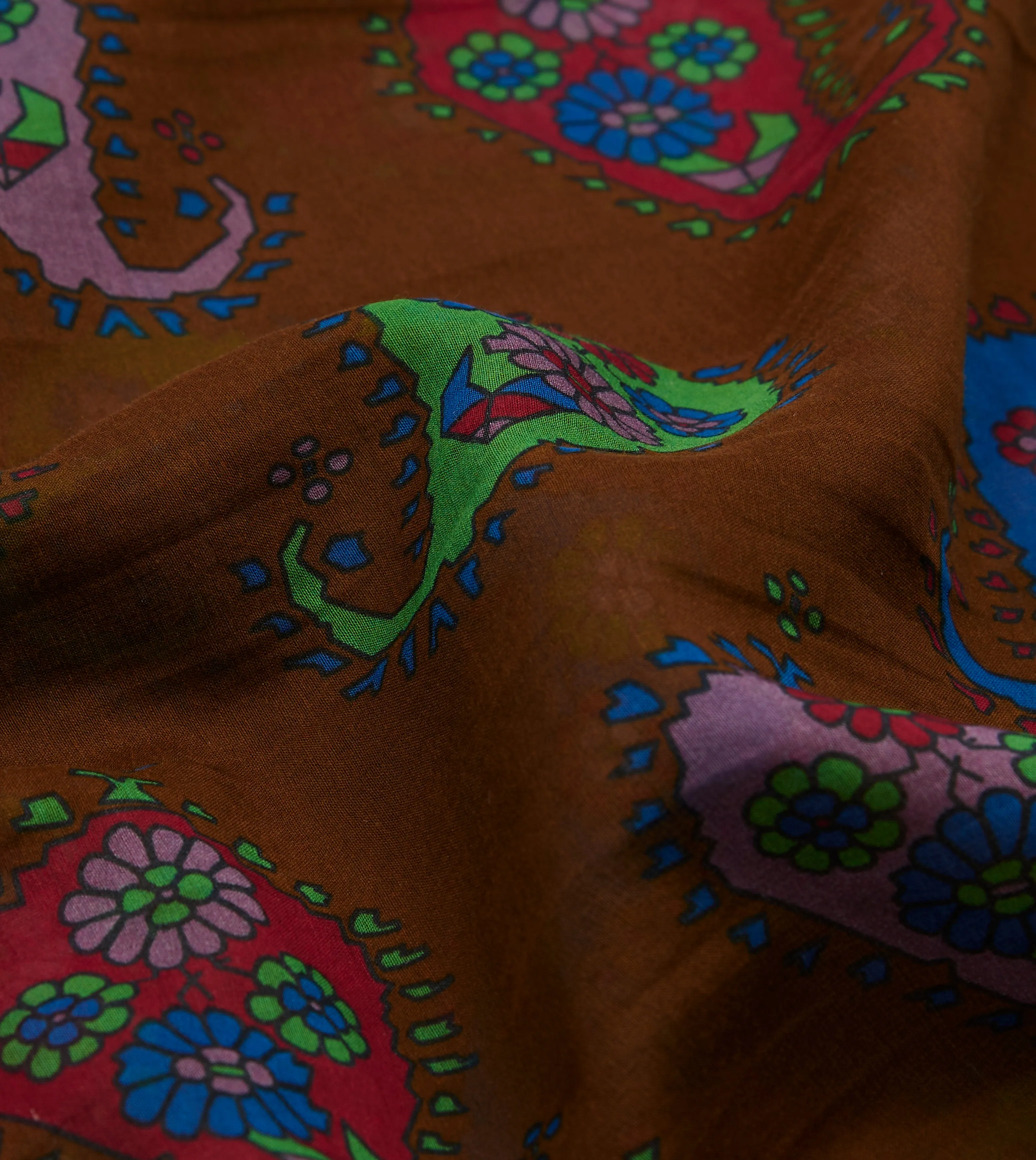 Brown Flower Paisley Print Silk-Cotton Bandana