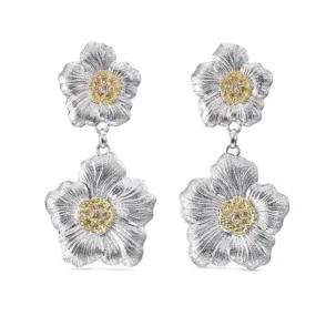 Buccellati - Blossoms Gardenia - Drop Earrings with Brown Diamonds, Sterling Silver with Gold Accents