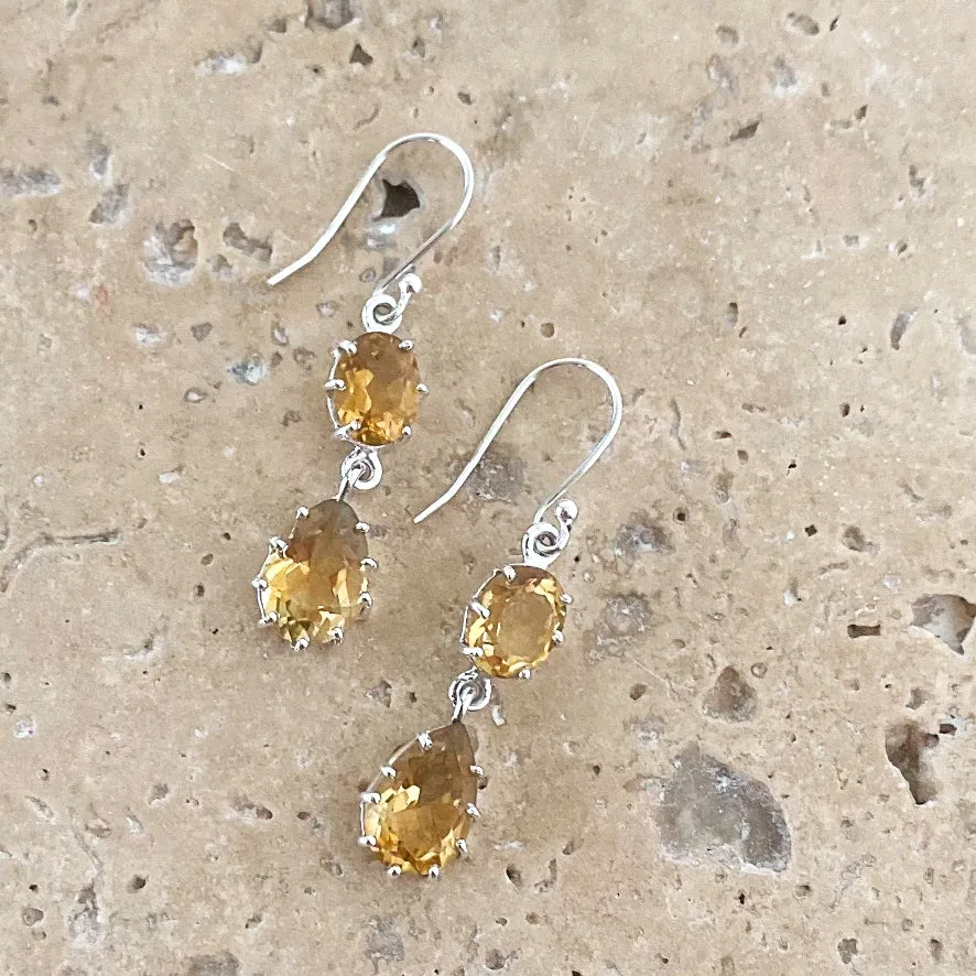 Citrine Gemstone Earrings with a Claw Setting - Gigi