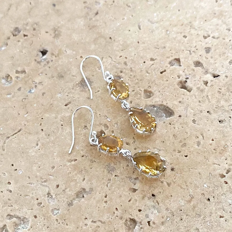 Citrine Gemstone Earrings with a Claw Setting - Gigi