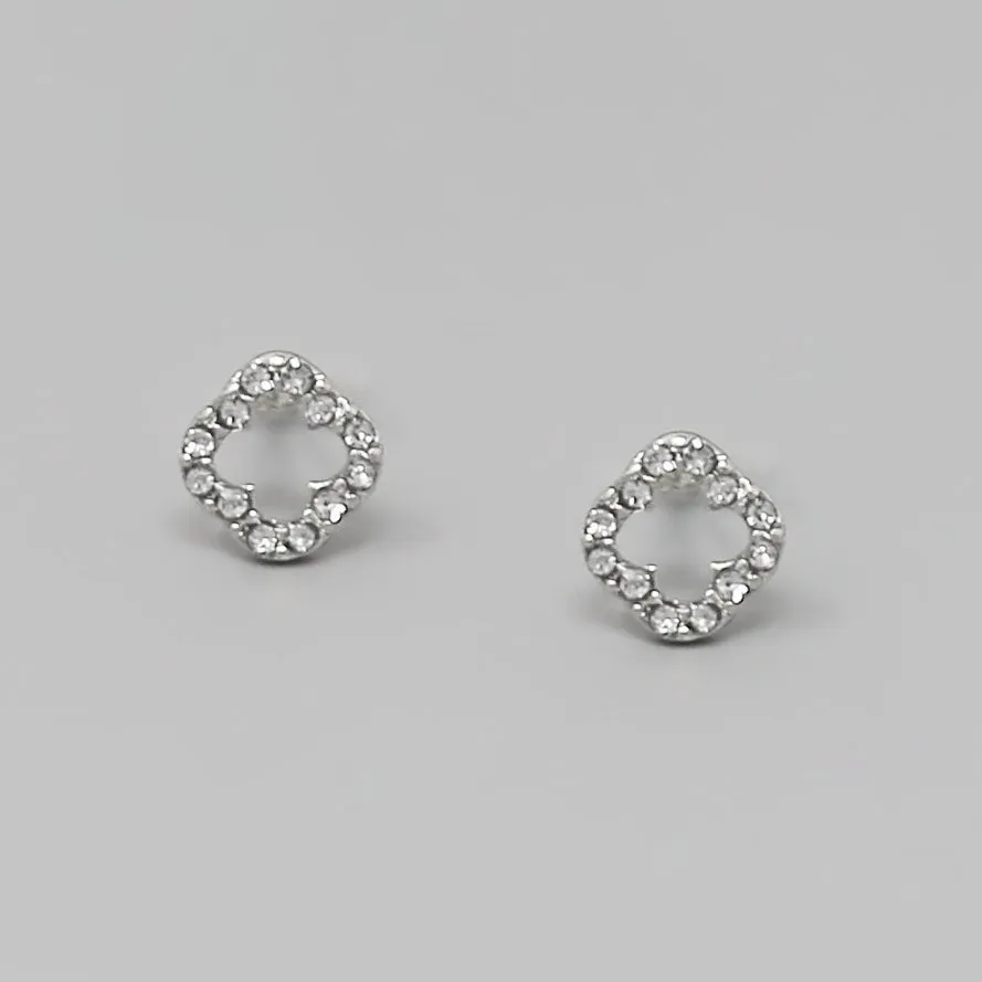 Clover Shape Rhinestone Pave Stud Earrings